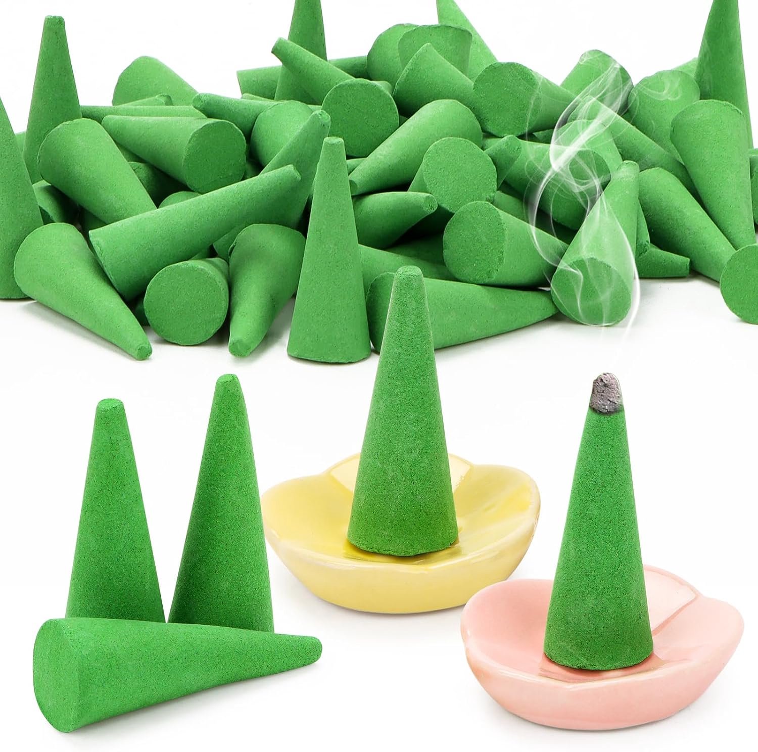 Wierookkegels 66 stuks - citronella - met 2 keramische schalen - voor ongestoorde ontspanning - ServiceTopper