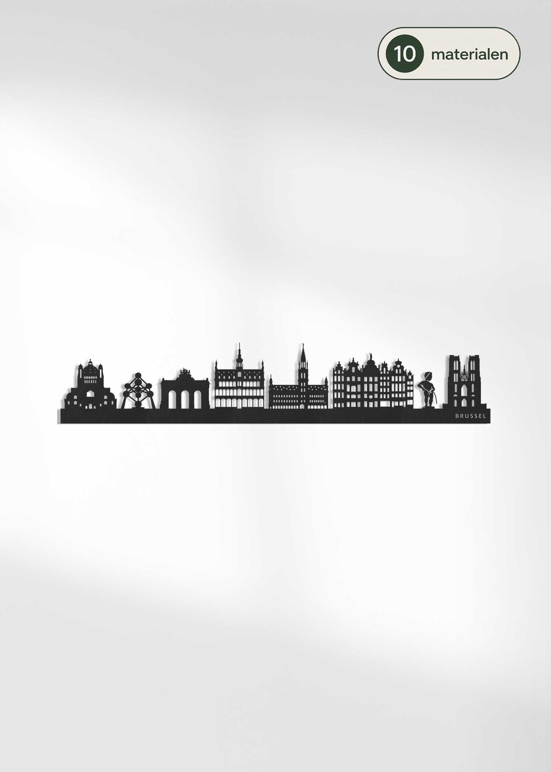 Houten Skyline Brussel | Wanddecoratie voor aan de muur | Zwart MDF | 70 x 14 cm