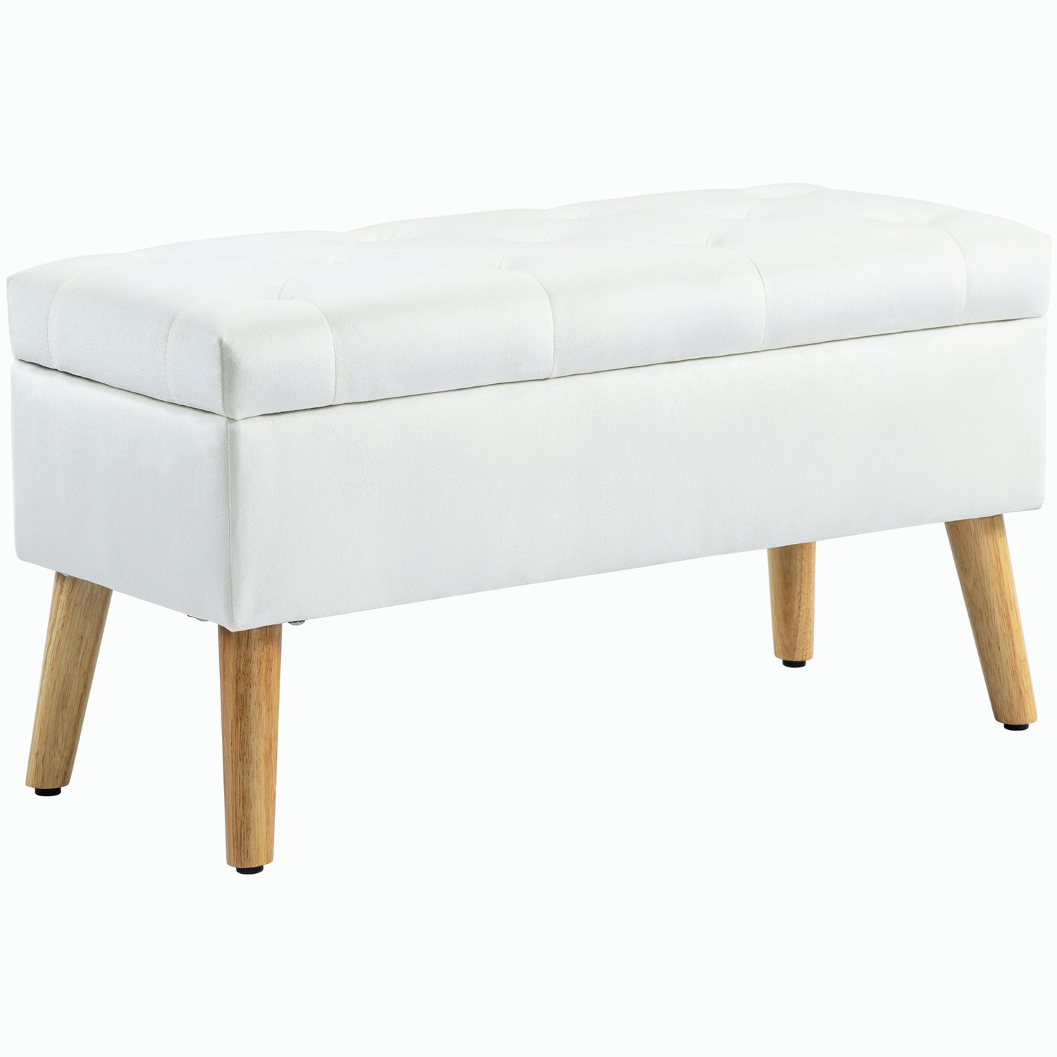 MUVANO Witte zitbank met opbergruimte - Fluweellook - Rubberhouten poten - Met deksel - 80 x 35 x 40 cm - Zitten en opbergen - Hal en slaapkamer