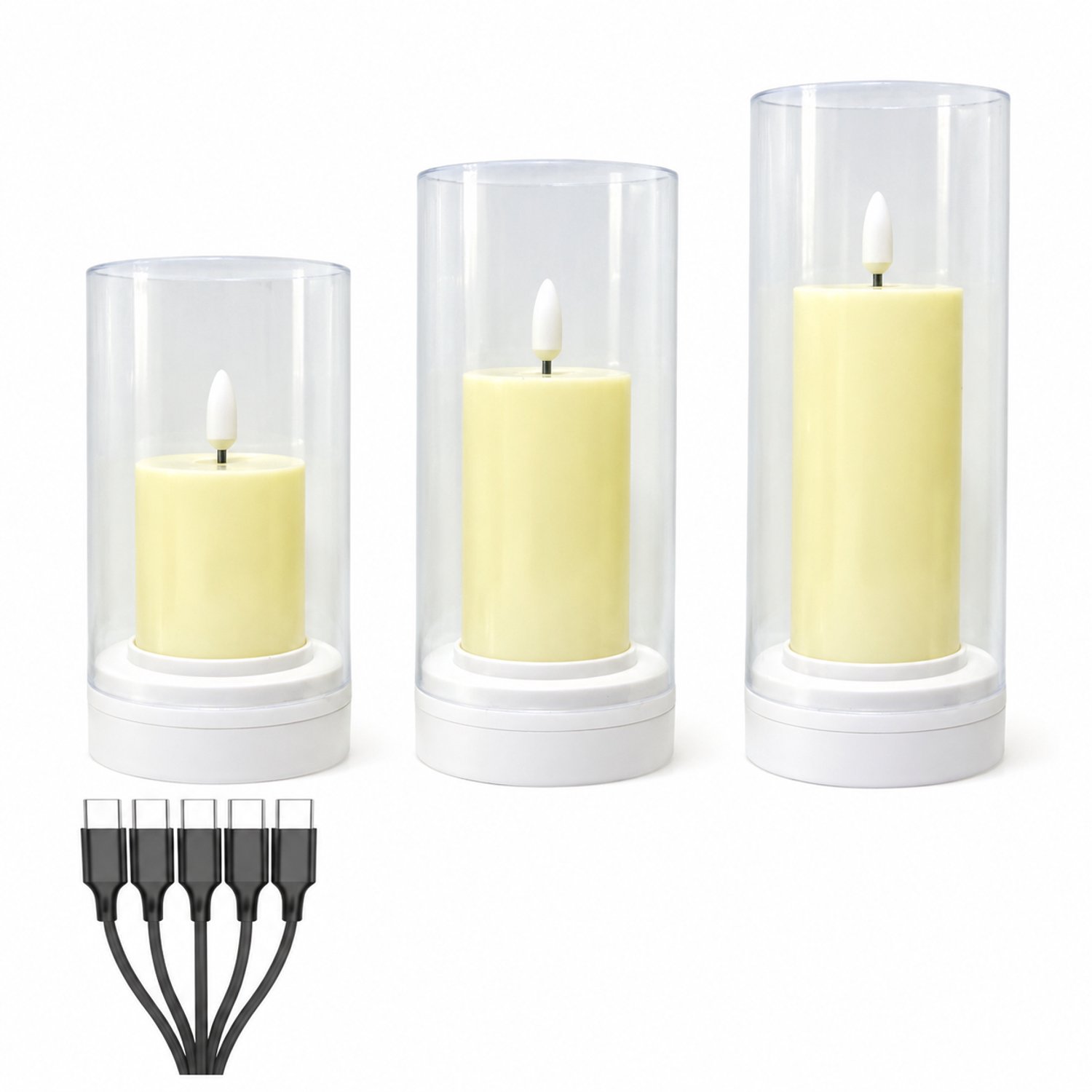 led kaarsen - 1 stuk, diameter 8 cm, hoogte 19,5 cm, warmgeel licht, puntvormige ledlichtbron en transparante cilindermantel