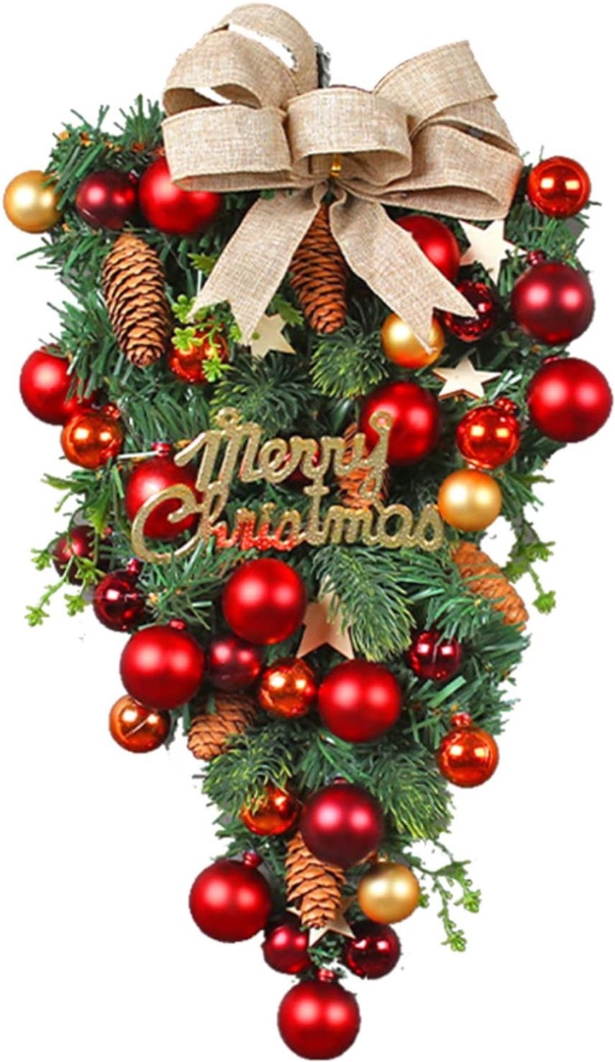 Kunstkerstkrans in druppelvorm – Decoratieve kersthanger voor voordeur of interieur – Feestelijke slinger/krans – Kerstcadeau en decoratie voor binnen en buiten