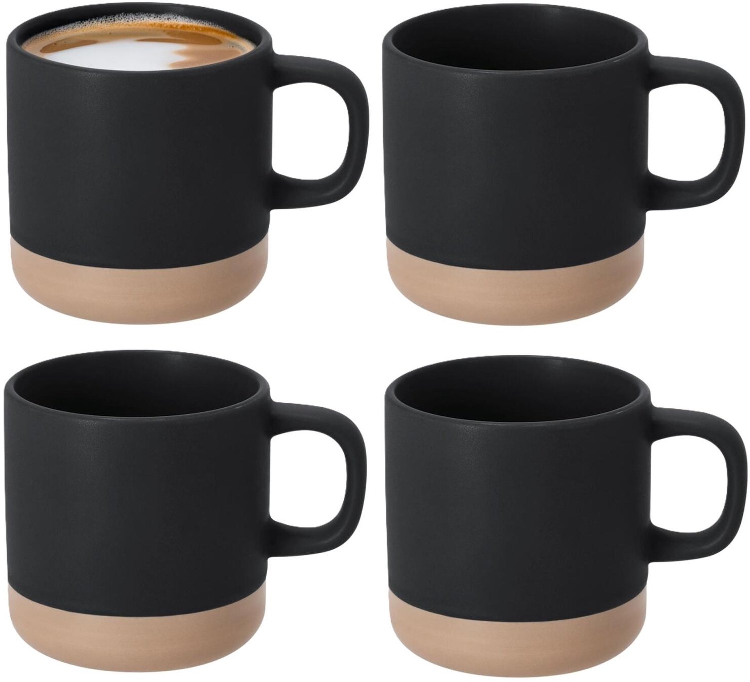 Bellatio Design Koffiekopjes Eliza - 4x stuks - zwart/beige - 350 ml - mokken - keramiek - bekers - 2 kleurig