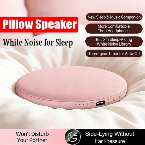 Kussenspeaker Slaapspeaker Bluetooth 5.4 - Witte Ruis Luidspreker onder het Kussen - Timer 30 60 90 Minuten Type-C - Slaapkamer Reizen - Roze — afbeelding 2