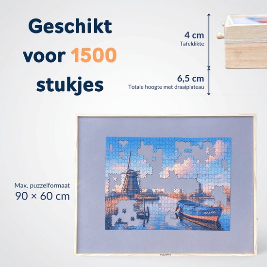 PuzzlePro Puzzeltafel met 4 Lades - 360° Draaibaar + Lock - Verstelbaar Puzzelbord - 1500 stukjes - 90x60cm - Puzzelmap - Puzzelkoffer - Puzzelmat - Puzzelplaat - Puzzelplank — cadeau in Spellen & Speelgoed - foto 8
