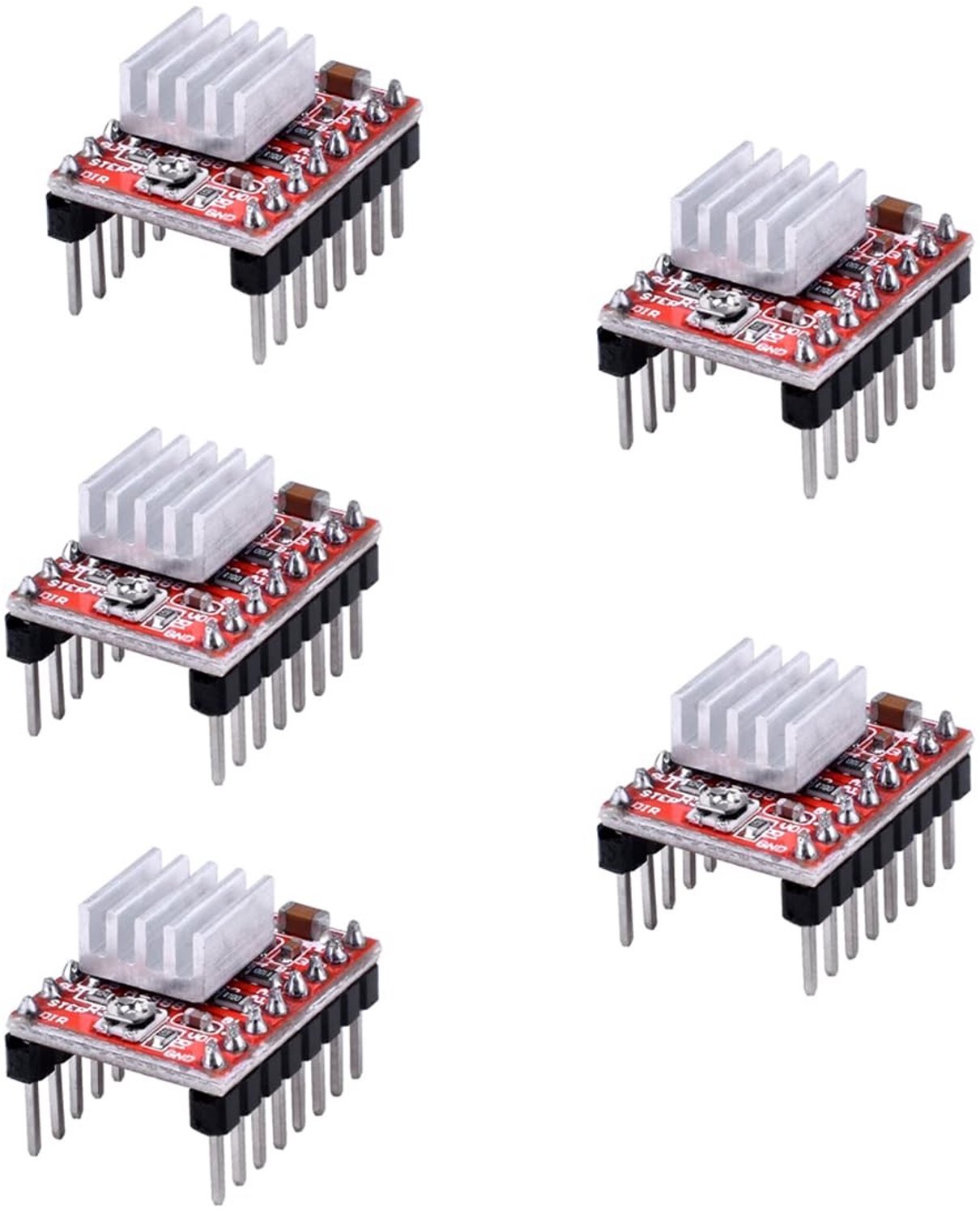5 Stuks A4988 Stepstick Stappenmotor Driver Module met Koellichaam voor 3D Printer, Reprap, Arduino en Mendel Huxley