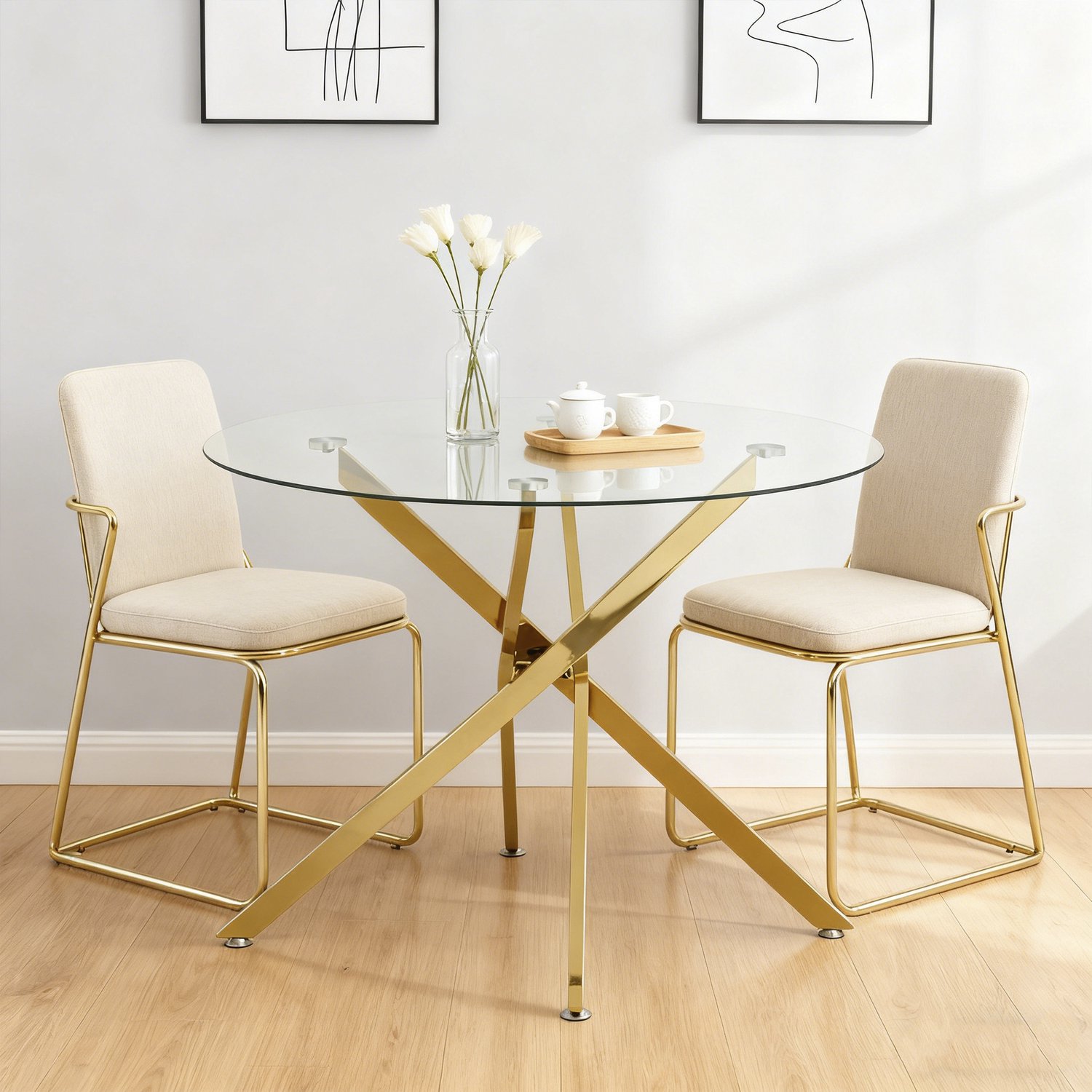 CHICFURN Eettafel - 2 tot 4 personen - stabiel - X-poot - goud
