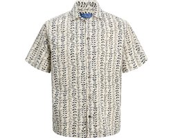 Lyon print dobby shirt relaxed fit korte mouw - dobby - grijs (moonstruck)
