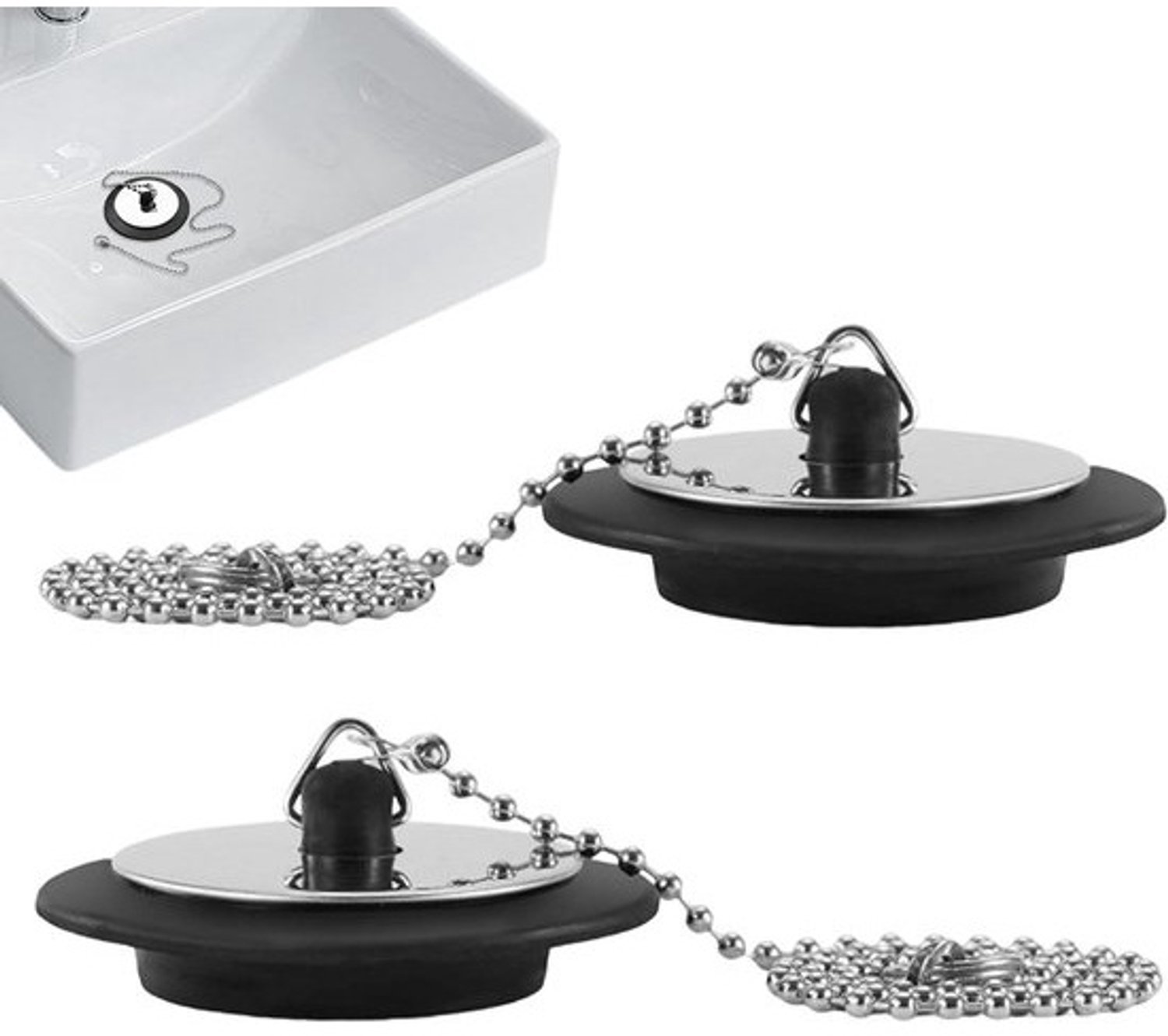 Gootsteenstop - Afvoerplug met ketting - Water afsluiten - Roestvrij staal - 40cm ketting - Zilver