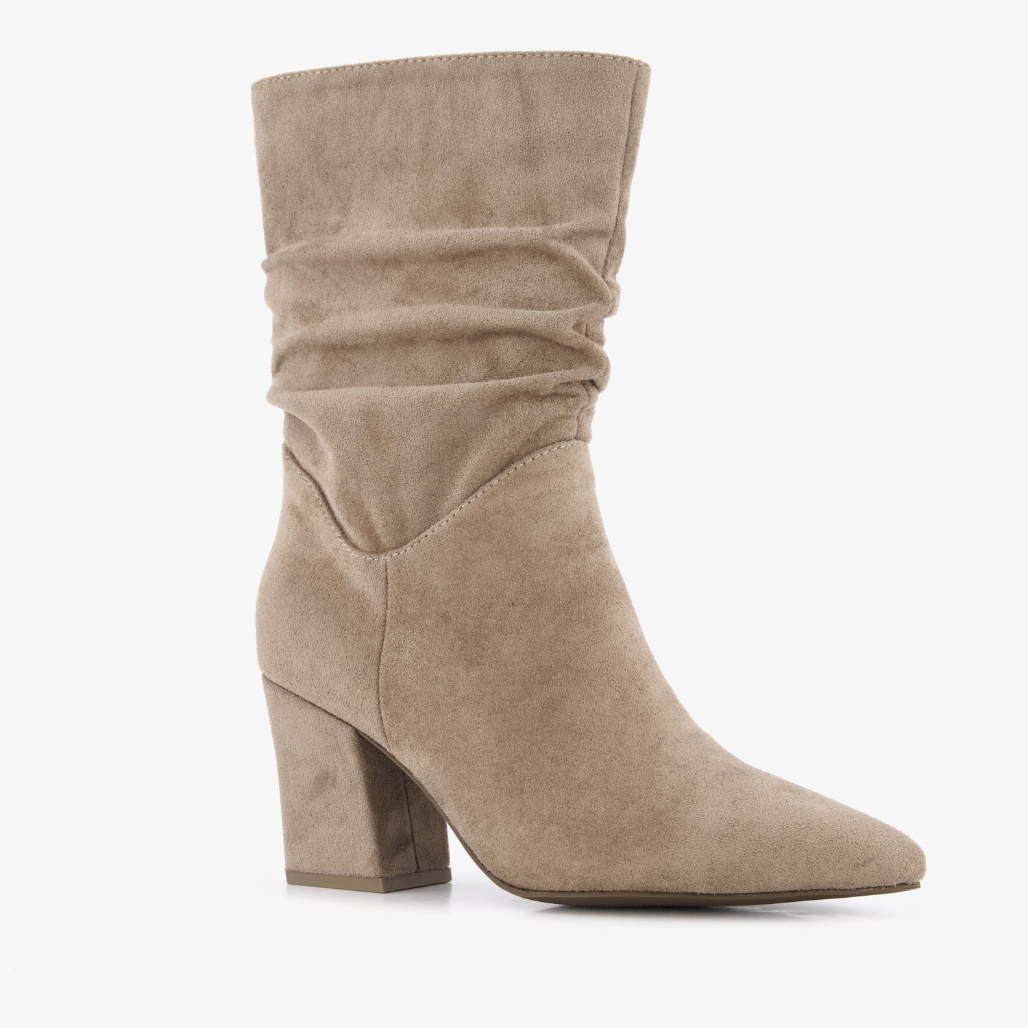 Nova dames suedèlook enkellaarsjes met hak beige - Maat 41
