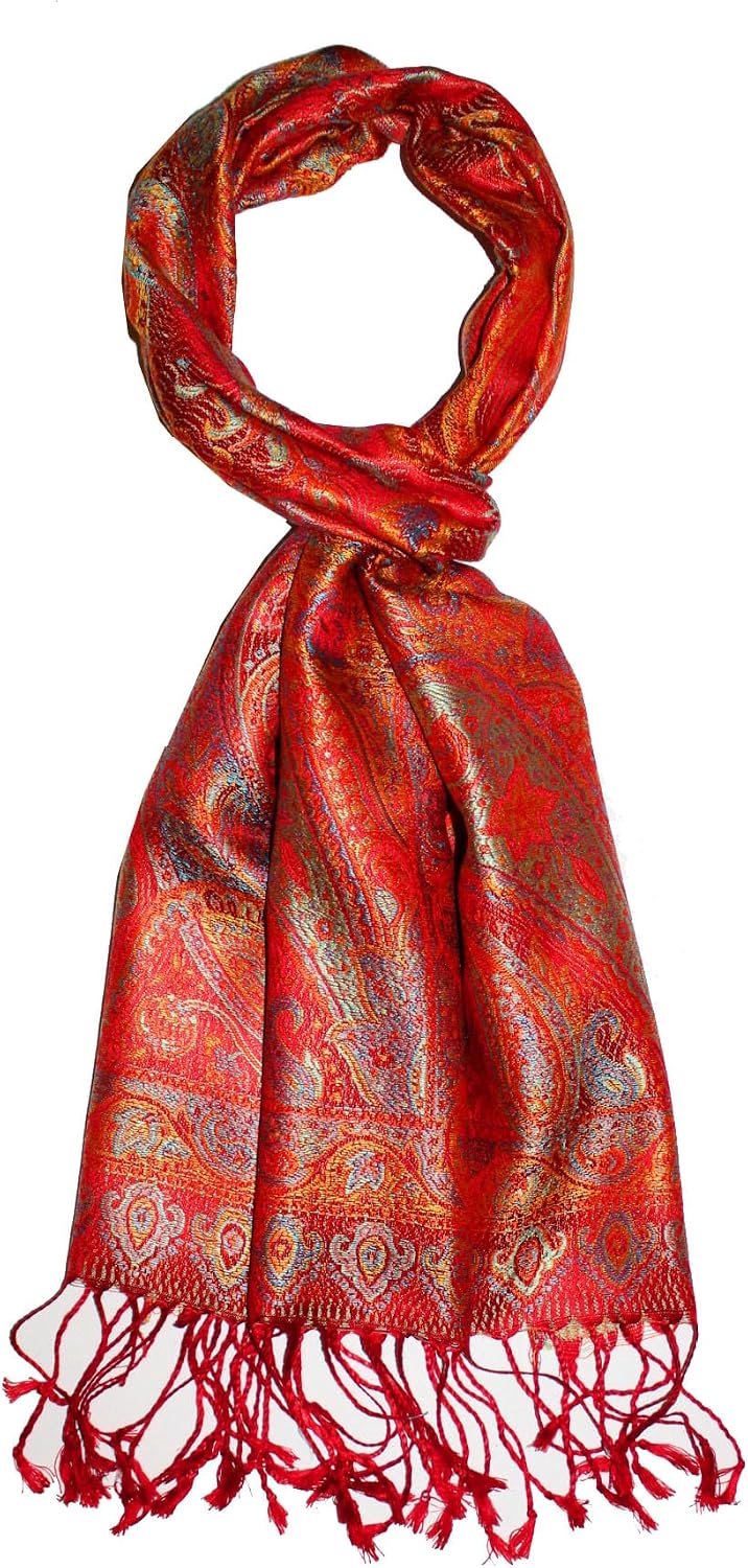 Luxe Zijden Herensjaal - Elegant Paisley Patroon - Rood-Oranje