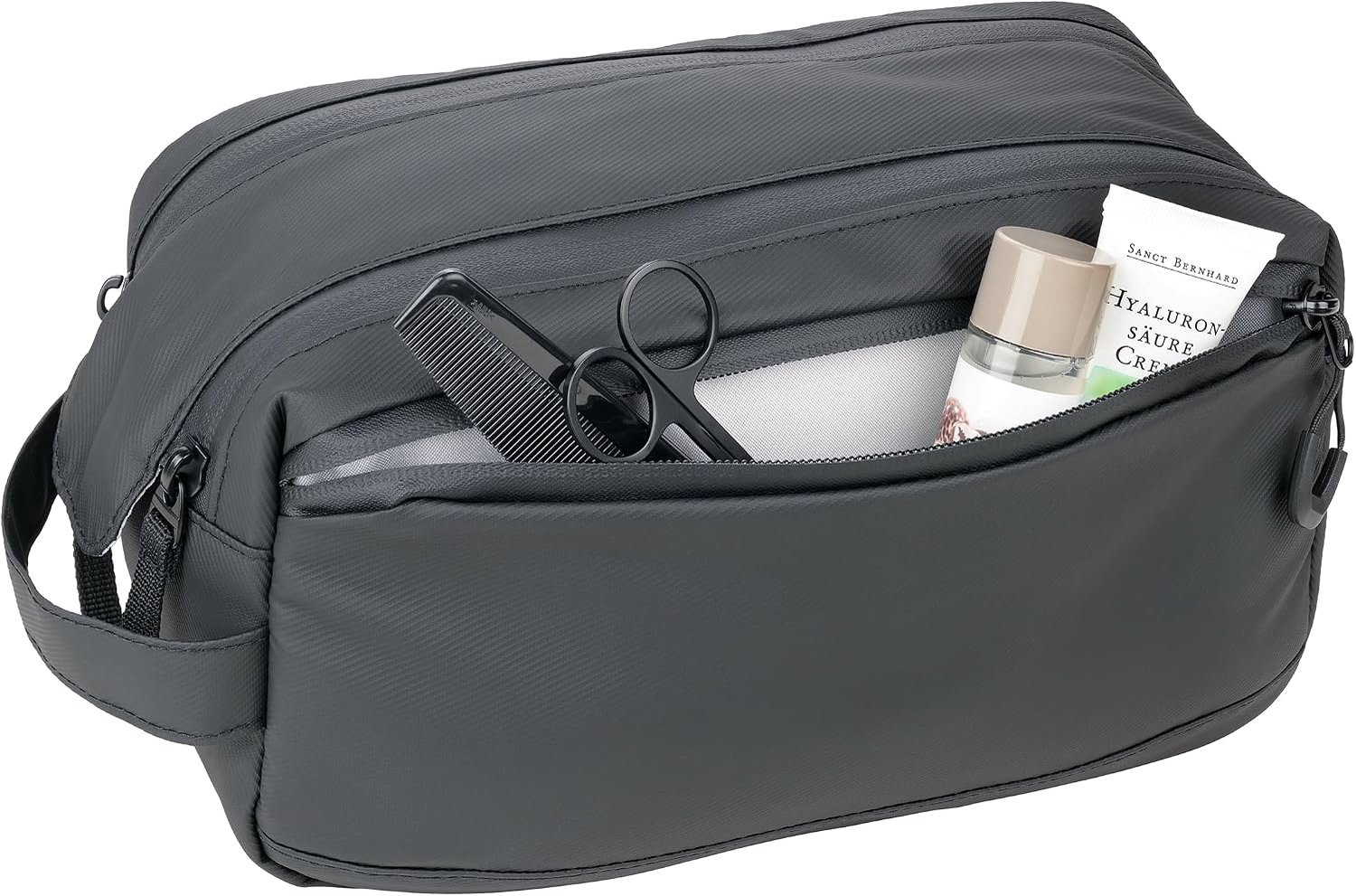 Merkloze Zwarte Wash Bag met Brede Opening en Magnetische Sluiting