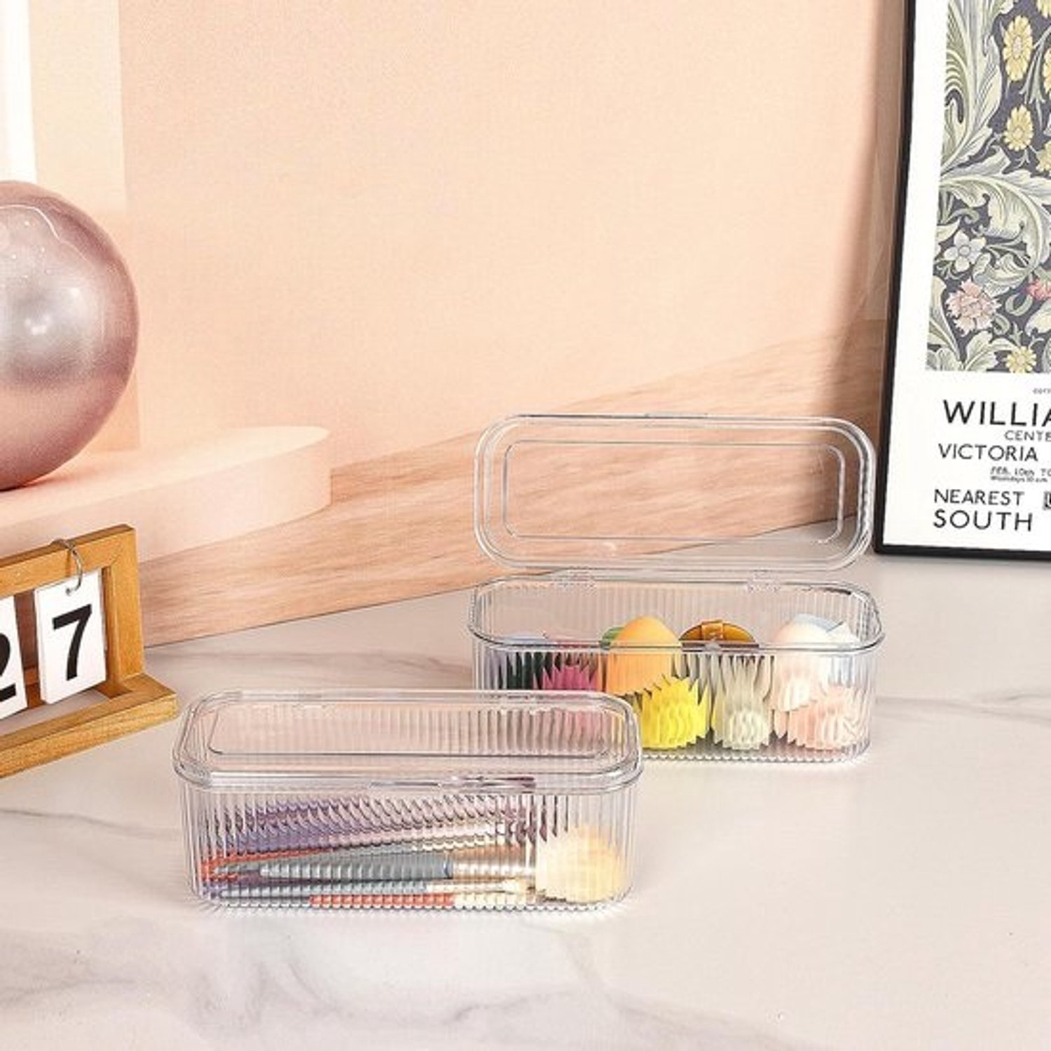 Make-up organizer - Opbergdoos voor sponzen - Cosmetica opbergen - Stof- en waterdicht - 1 Pak - Zilver