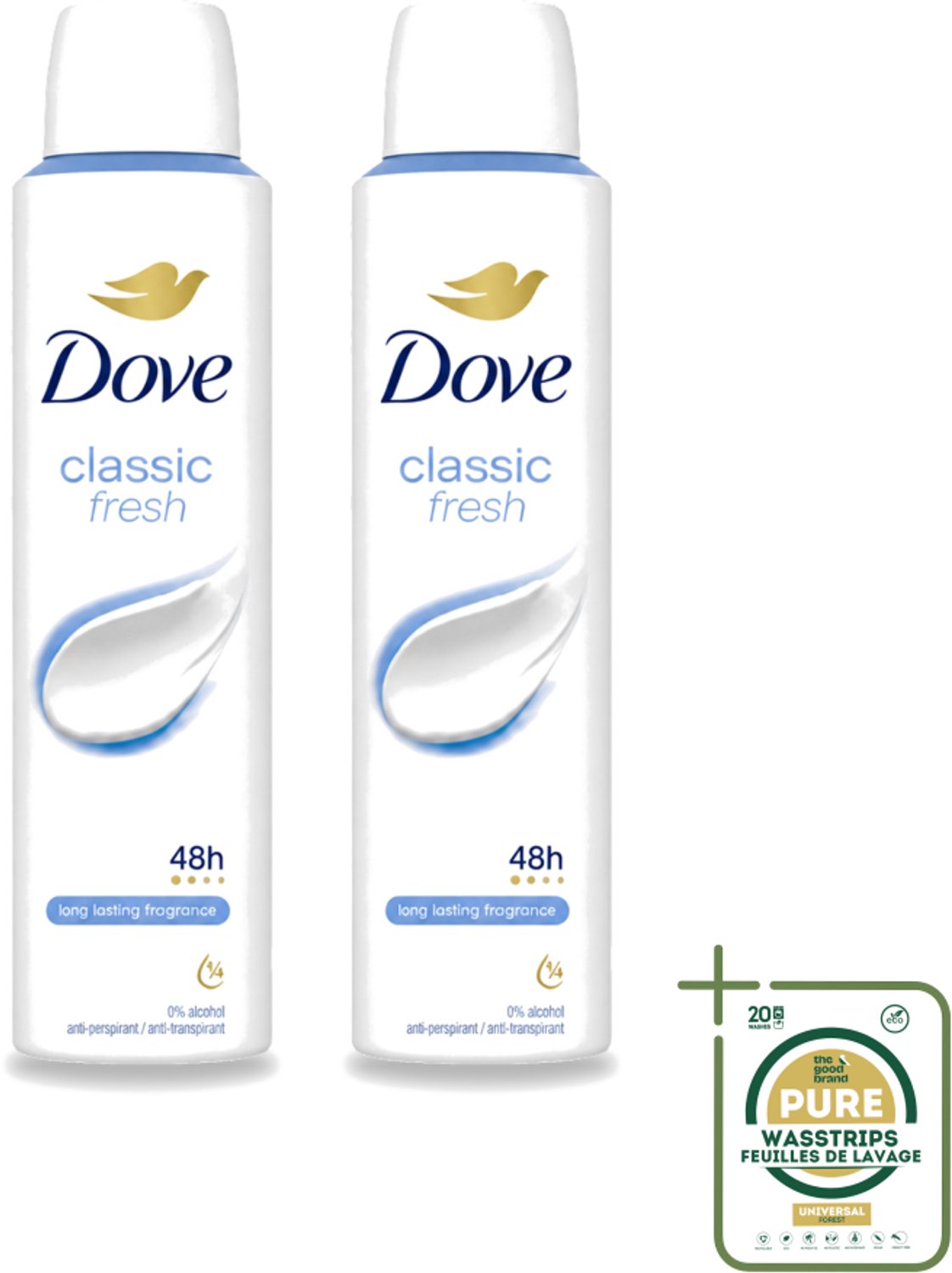 2 x Dove – Deodorant Spray – Classic Fresh – 200 ml - Wasstrips - Anti-transpirant Spray - Okselgeur - Deodorant Spray - Frisse Geur - Oksel Verzorging