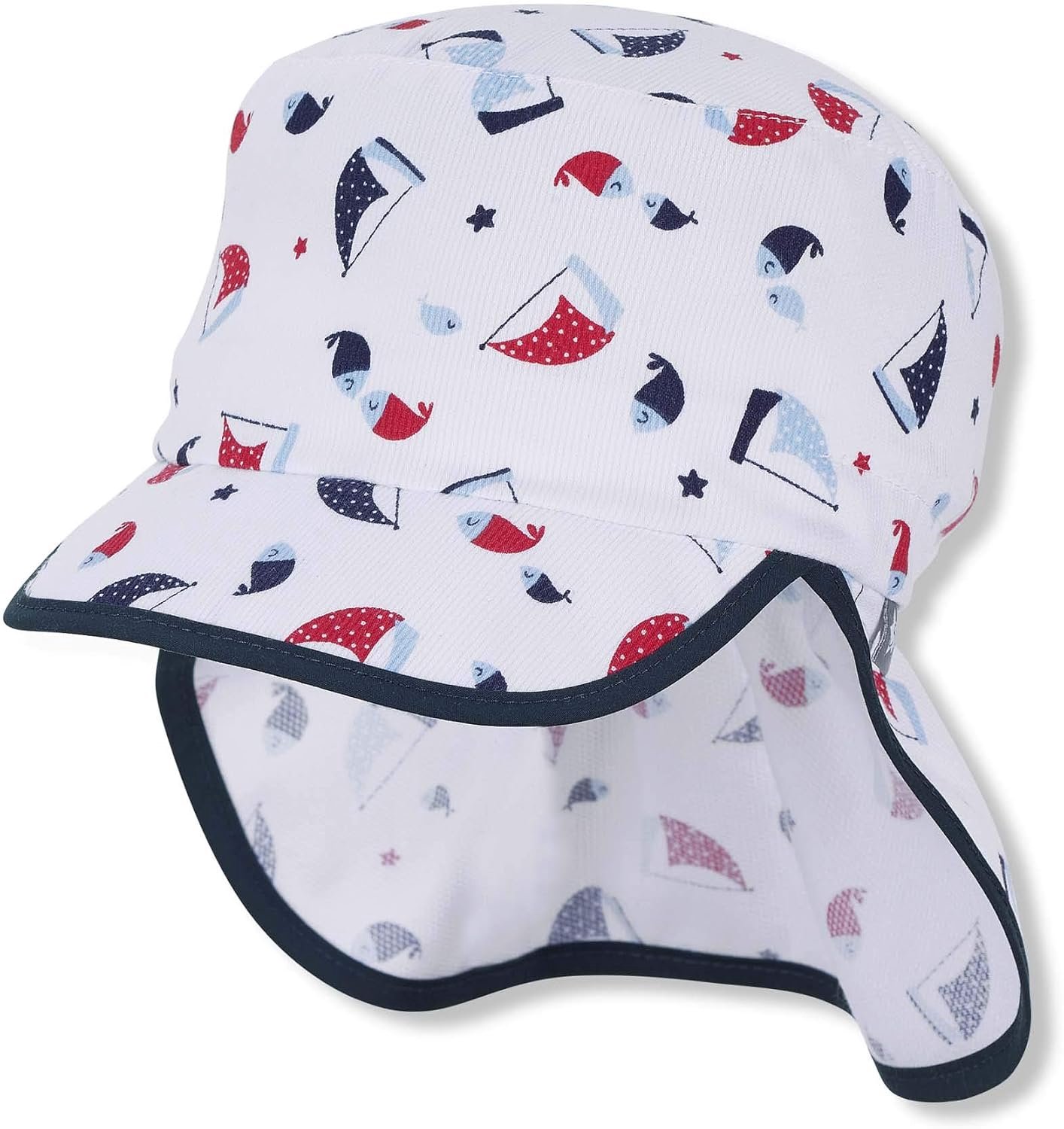 Sterntaler Baby Petten met Nekbescherming - Wit, Vis & Bootjes
