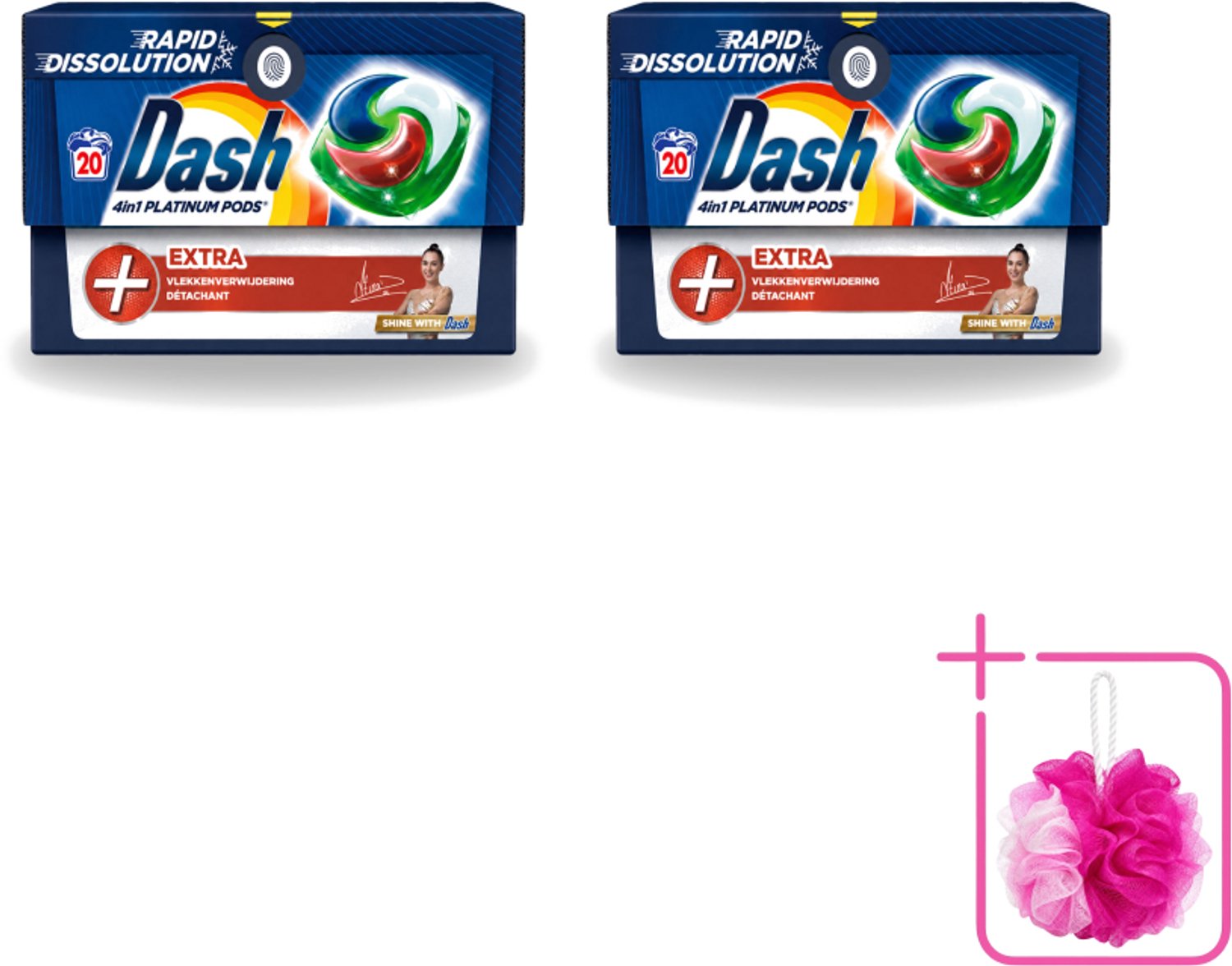 2 x Dash – Wasmiddel Pods 4-in-1 Platinum – Extra Vlekkenverwijdering – 20 Capsules - Bulkverpakking - Wasmiddelcapsules - Douchemop - Krachtige wasmiddel