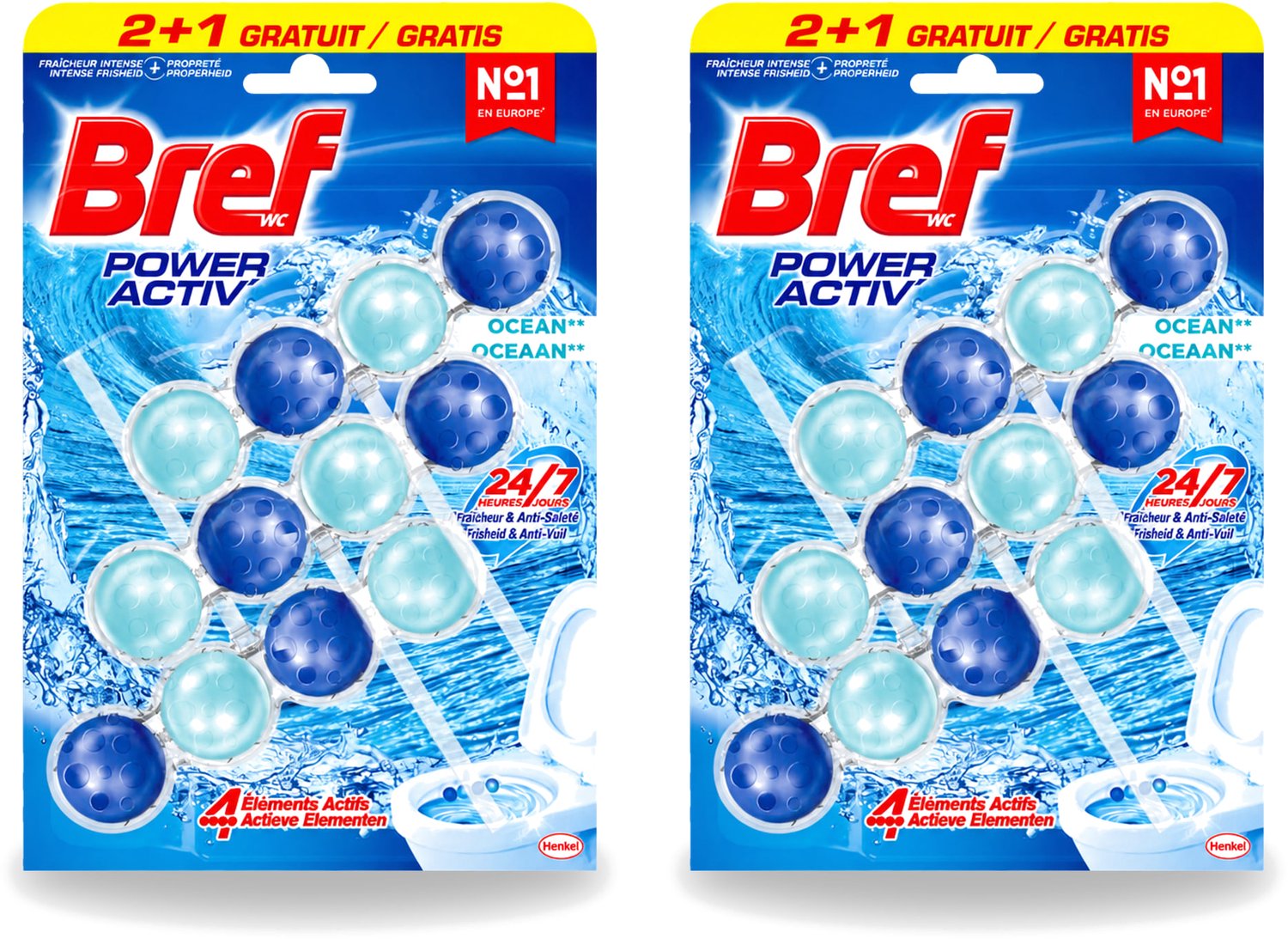2 x Bref – Toiletblok – Power Aktiv Ocean – Multipack - Voordeelverpakking - 2 stuks