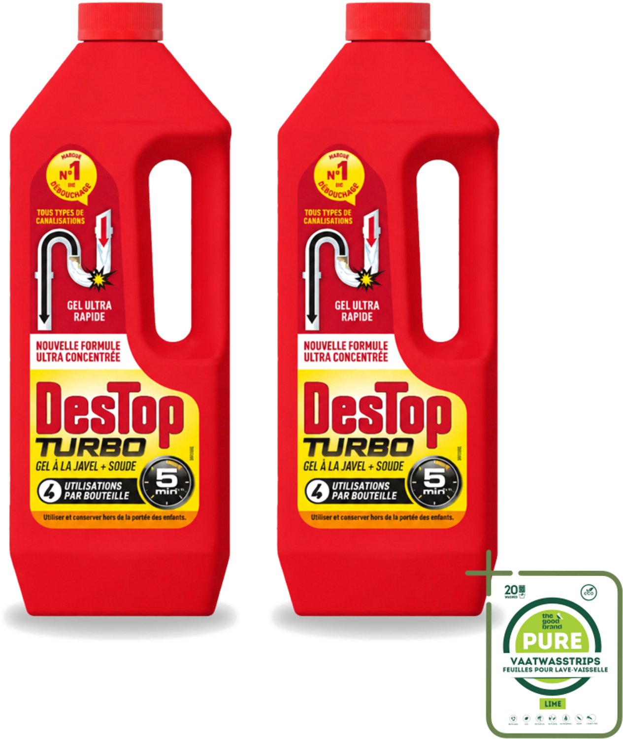 2 x Destop - Ontstopper - Turbo Gel - 1 L - Grootverpakking - Vaatwasstrips - Ontstoppen - Afvoer - Verstopping - Ontstopmiddel - Afvoerleiding