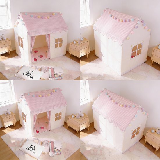 LYNEXA® - Speeltent - Kindertent - Speelhuis - Speeltent meisjes - Speeltent jongens - Speelhuisje binnen - Incl. Zachte Mat, Verlichting, Opbergtas – Roze — cadeau in Spellen & Speelgoed - foto 3