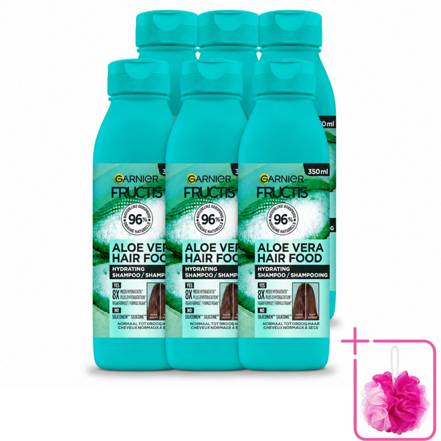 6 x Garnier - Fructis Hair Food Aloe Vera - Shampoo - Normaal tot Droog Haar - 350 ml - Bulkverpakking - Aloe Vera shampoo - Douchemop - Hydratatie haar