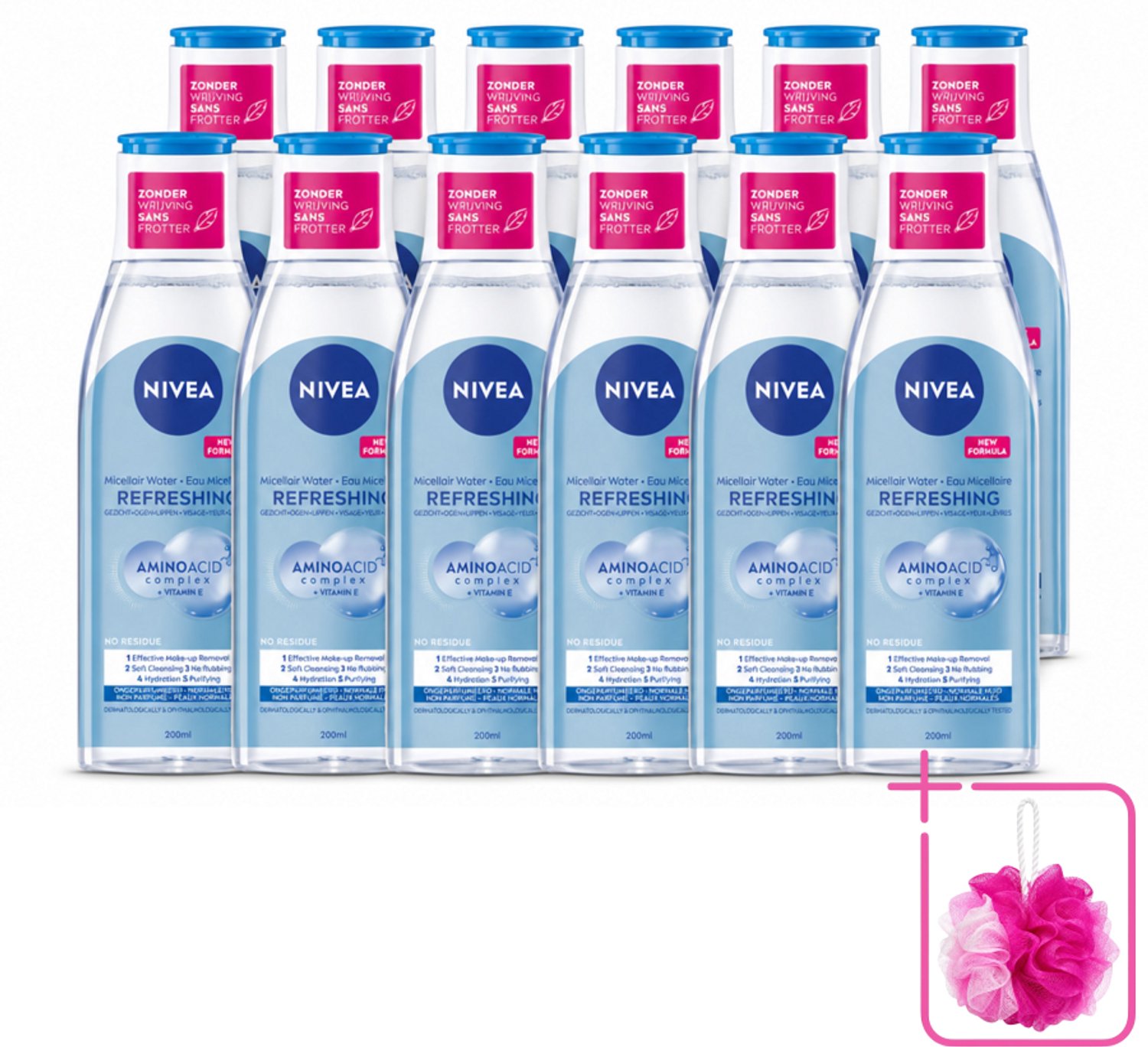 12 x NIVEA – Micellair Reinigingswater – Refreshing – 200 ml - Bulkverpakking - Gezichtsreiniger - Douchemop - Micellair water