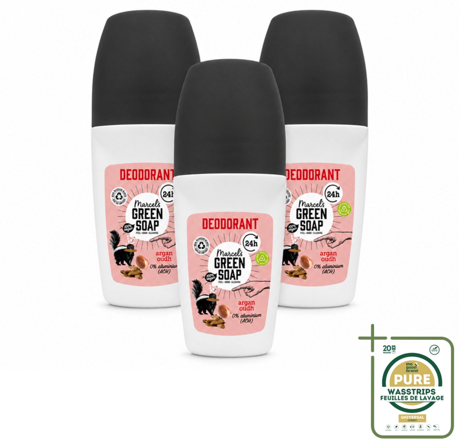 3 x Marcel's Green Soap - Deodorant Roller - Argan & Oudh - Langdurige frisheid - 50 ml - Wasstrips - Deodorant - Argan En Oudh - Geur - Huidverzorging - Langdurige Frisheid