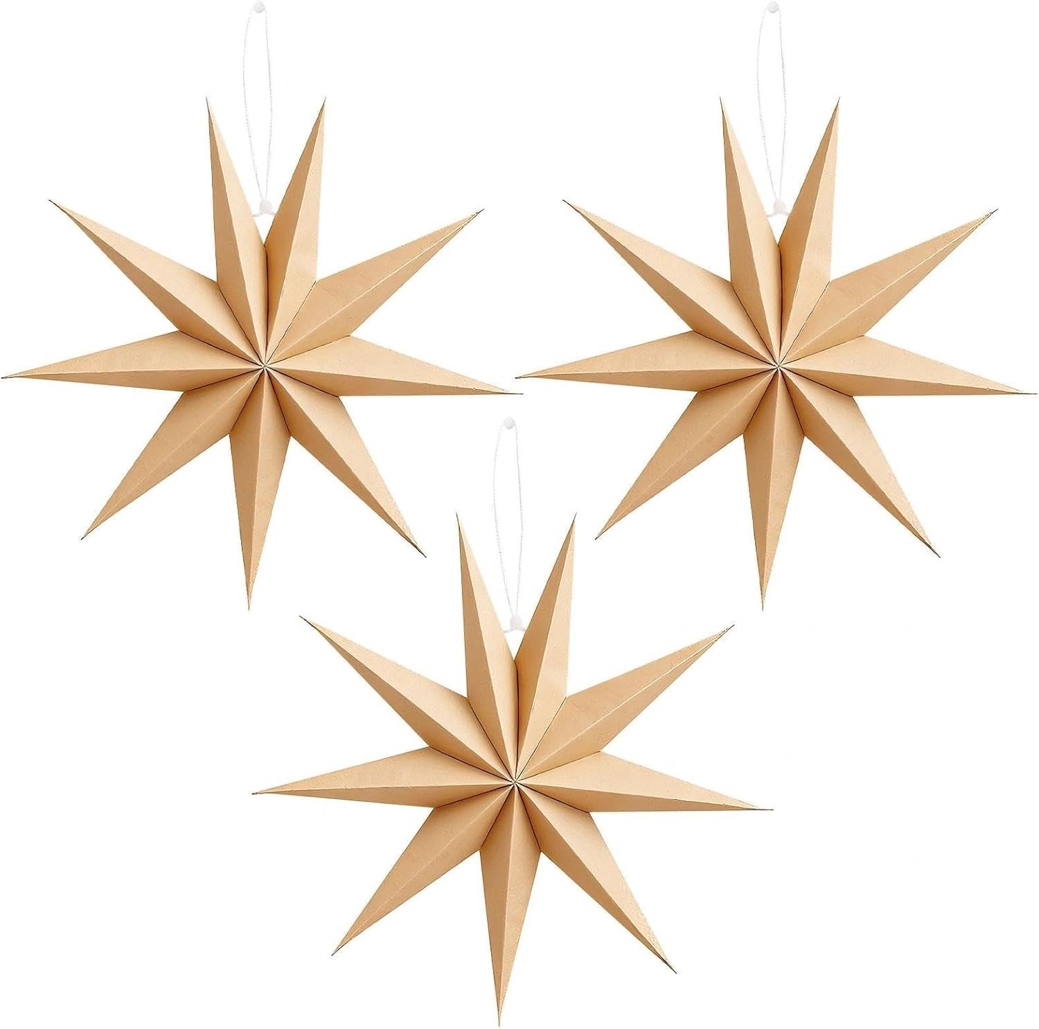Kraft Papieren Sterren voor Kerstdecoratie - Set van 3, 30 cm, Perfect voor Tafel, Kamer en Bruiloft Versiering