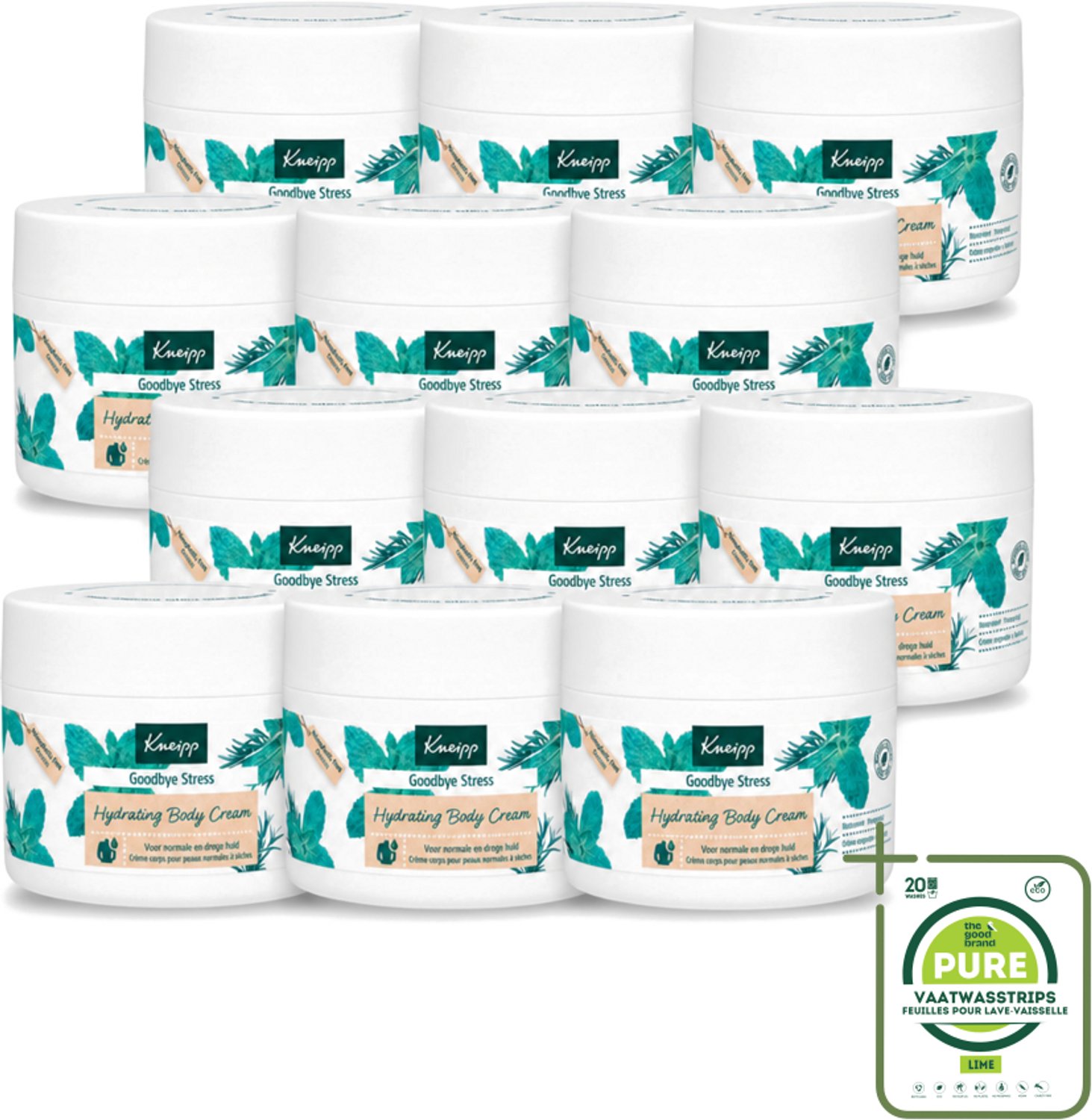 12 x Kneipp - Body crème - Goodbye Stress - Watermunt & Rozemarijn - 200 ml - Grootverpakking - Vaatwasstrips - Stressvermindering - Huidverzorging - Aromatherapie - Watermunt - Rozemarijn