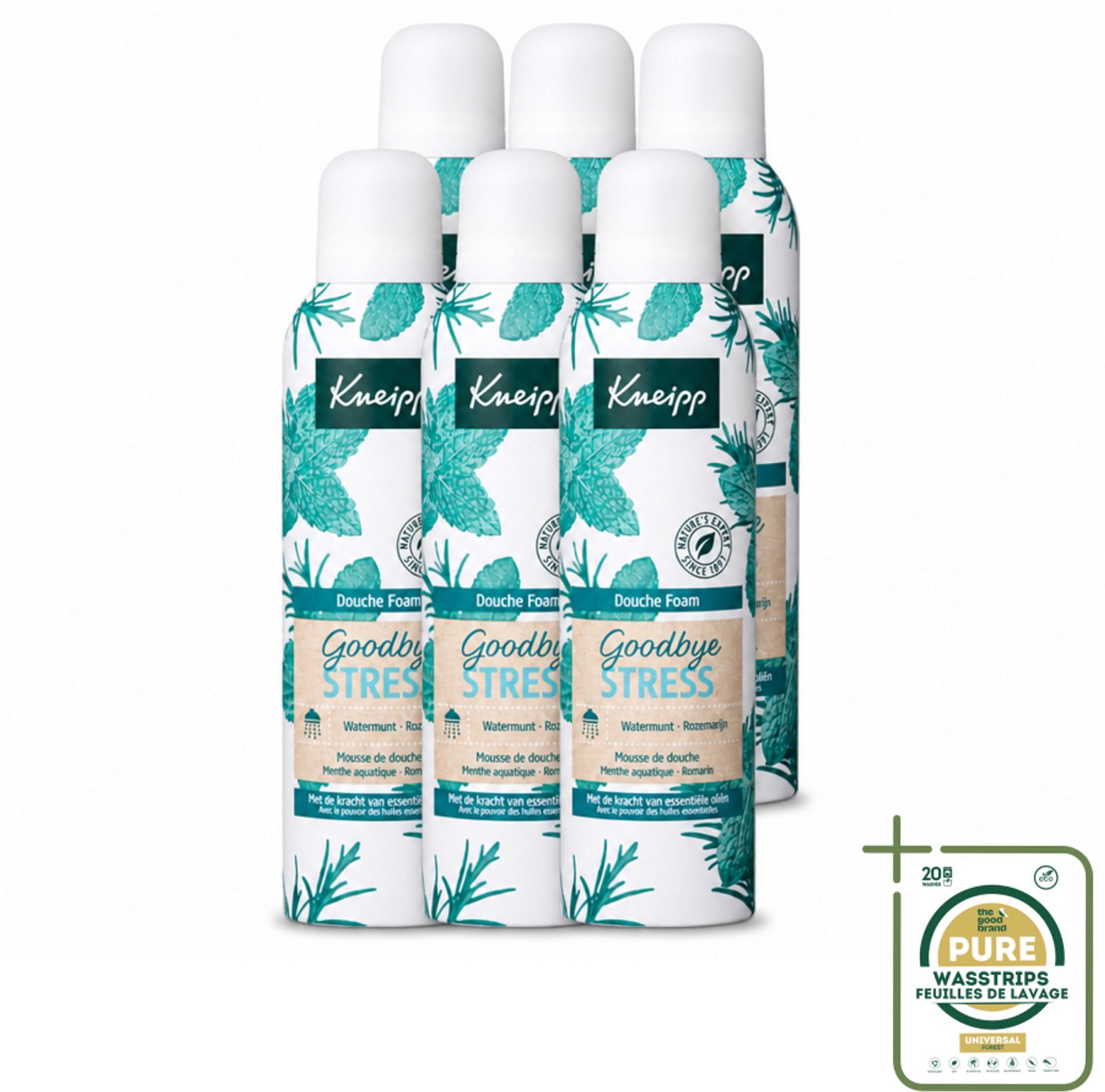 6 x Kneipp - Douche schuim - Goodbye Stress - Watermunt & Rozemarijn - 200 ml - Wasstrips - Douche Schuim - Stress Verlichten - Natuurlijke Geur - Verfrissend Schuim - Huid Verzorging
