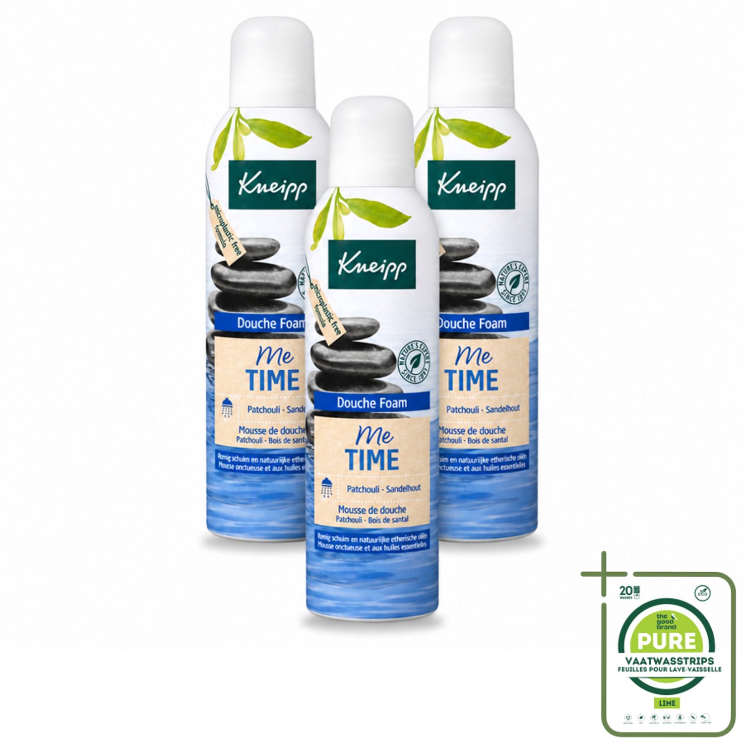 3 x Kneipp - Douche schuim - Me‑Time - Patchouli & Sandelhout - 200 ml - Grootverpakking - Vaatwasstrips - Douche Foam - Me-time - Rust - Ontspanning - Patchouli