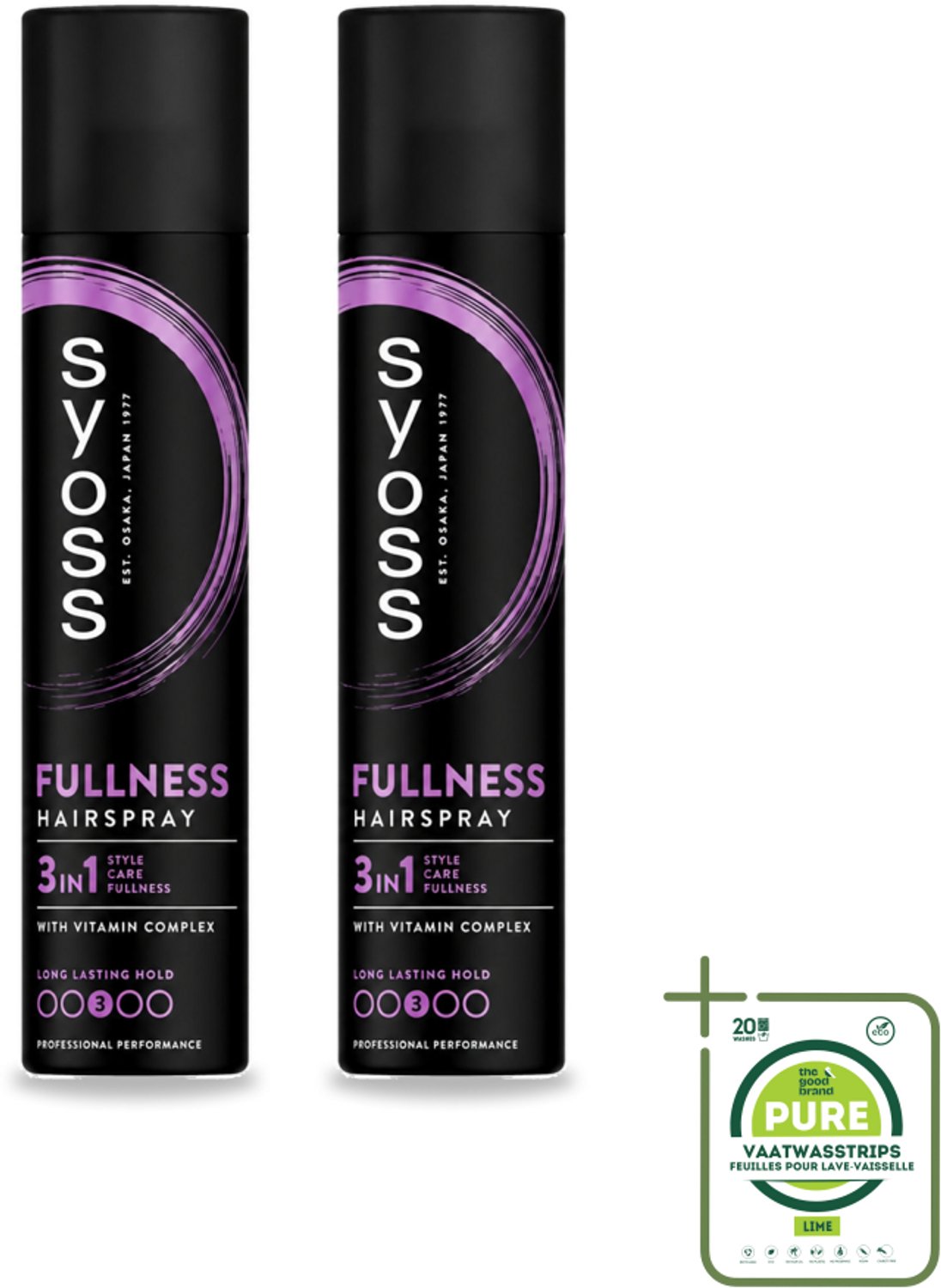 2 x Syoss - Fullness - Haarspray - Volumineus Zonder Gewicht - 300 ml - Grootverpakking - Vaatwasstrips - Haarspray - Volume - Volle Haar - Luchtige Haar - Fijn Haar