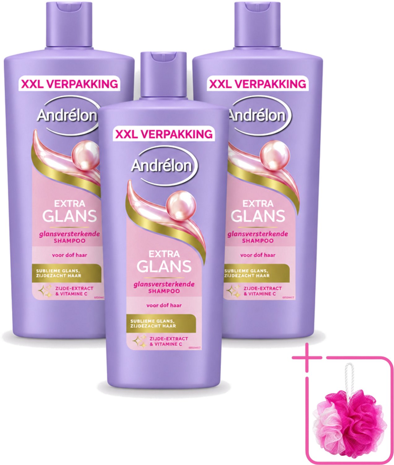 3 x Andrélon – Shampoo – Extra Glans – 685 ml - Bulkverpakking - Glans haar - Douchemop - Zijde extract