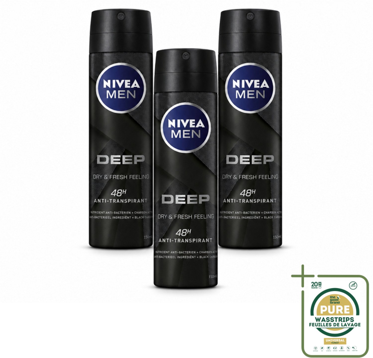 3 x NIVEA MEN – Deodorant spray – Deep – 150 ml - Anti-transpirant Spray - Zweetgeur - Zweetvermindering - Droog Huid - Antibacteriële Formule