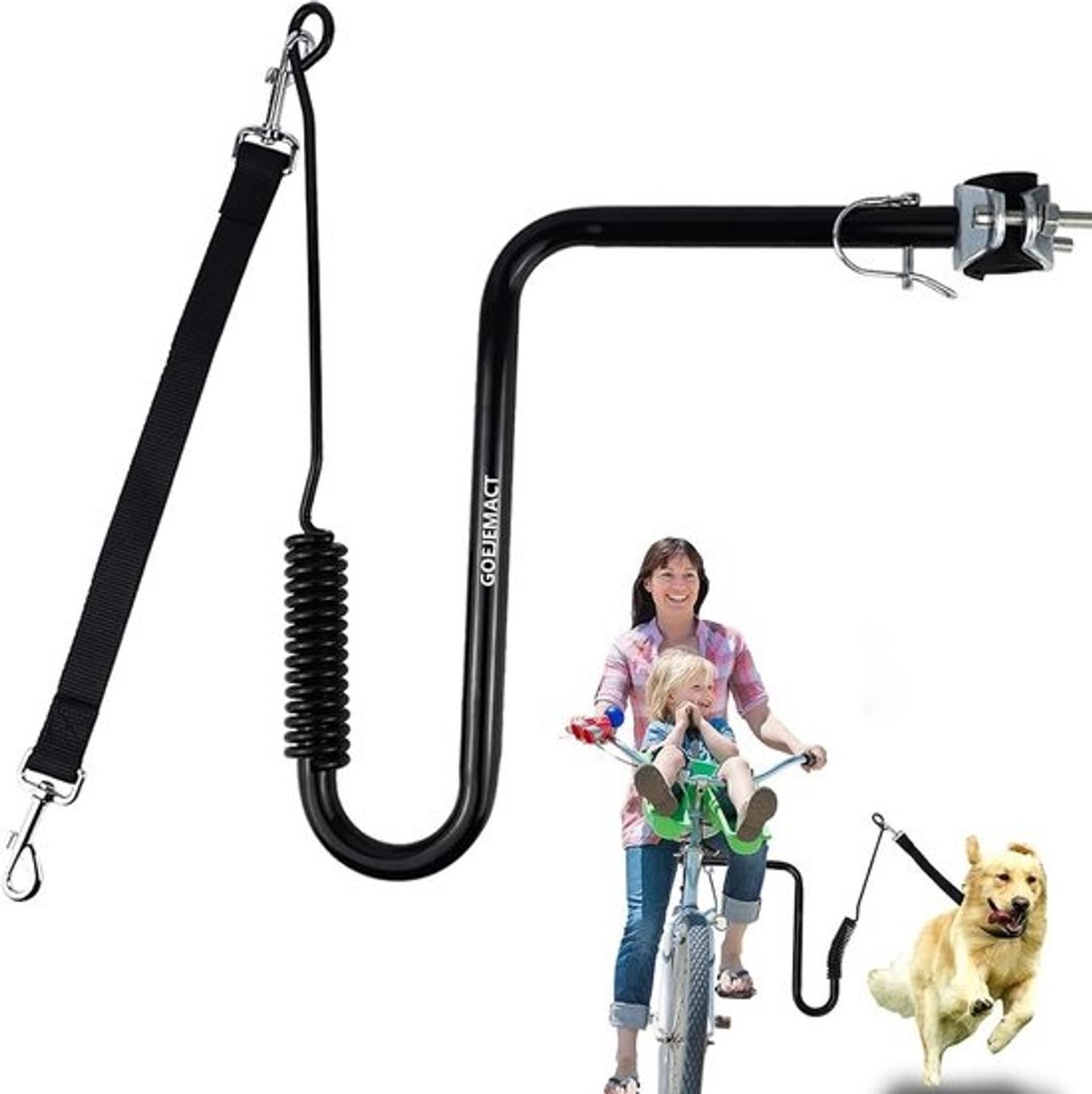 Fietshondenlijn - Handsfree lijn voor honden - Samen fietsen - Schokabsorberende veer - 42 x 20 cm - Zwart