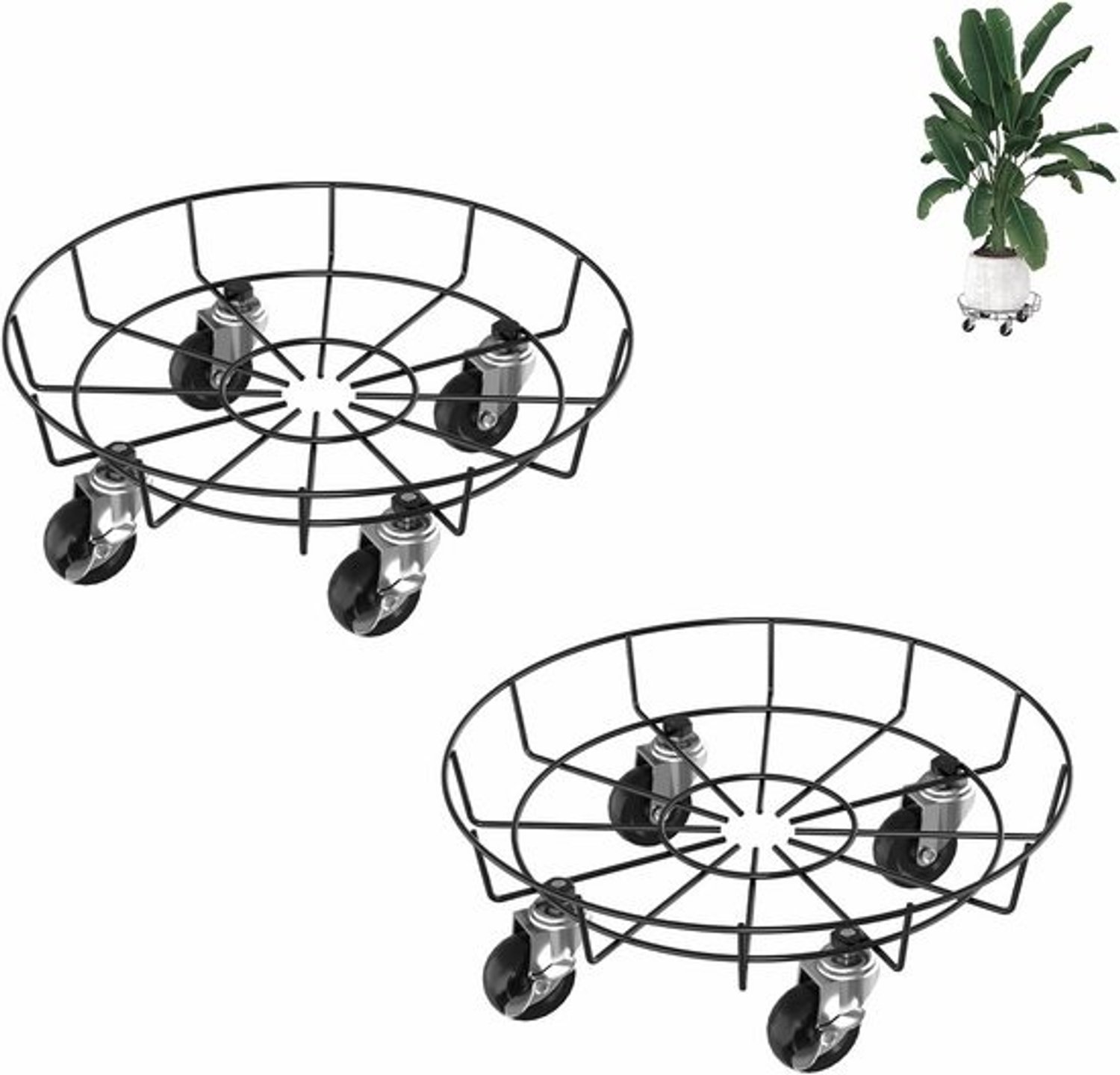 Ronde plantenroller - Onderzetter voor bloempot - Planten eenvoudig verplaatsen - Afsluitbare wielen - Diameter 33 cm - Zwart