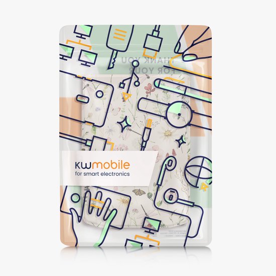 kwmobile e-reader hoesje geschikt voor Pocketbook Verse/Verse Lite/Pro/Color/Vivlio Light HD hoes - E reader flip case met magnetische sluiting - Ereader cover - Daisy-varens design in wit / geel / groen — afbeelding 2