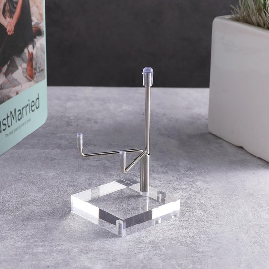 Verstelbare metalen ezelstandaard met acryl basis, compacte plaat houder voor fossielen, kristallen, geodes en decoratieve verzamelobjecten — afbeelding 5