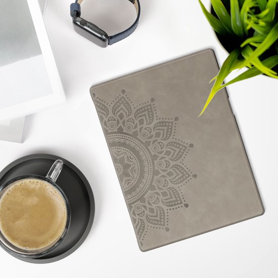 kwmobile e-reader hoesje geschikt voor Pocketbook InkPad One hoes - Ereader flip case met standaard - Kunstleren e reader cover - Opkomende Zon design in grijs — afbeelding 2