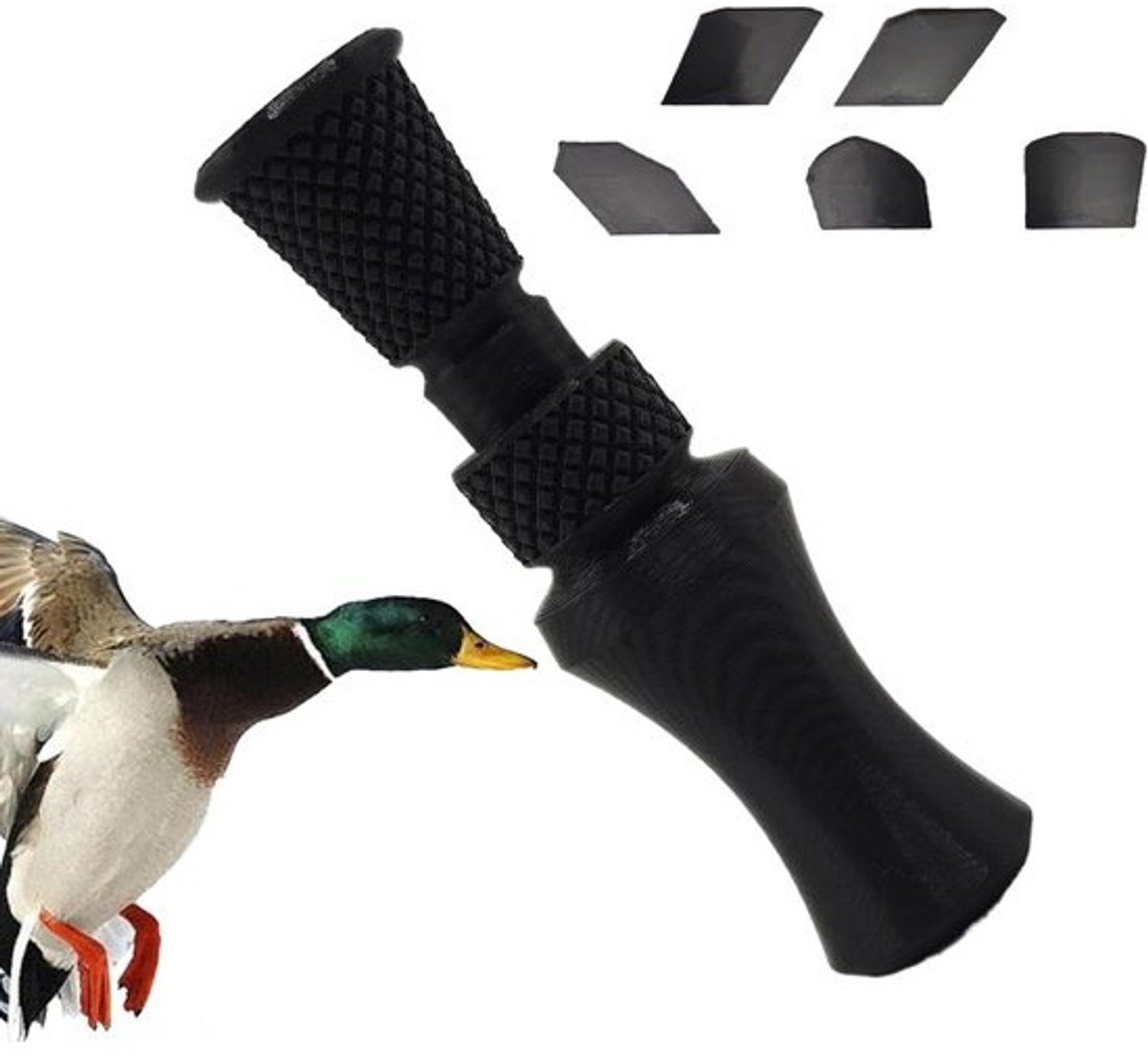 Eendenfluitje - Fluitje met dierengeluiden - Voor buitenactiviteiten en training - 3D-geprinte kamer - 5 Geluiden - Zwart