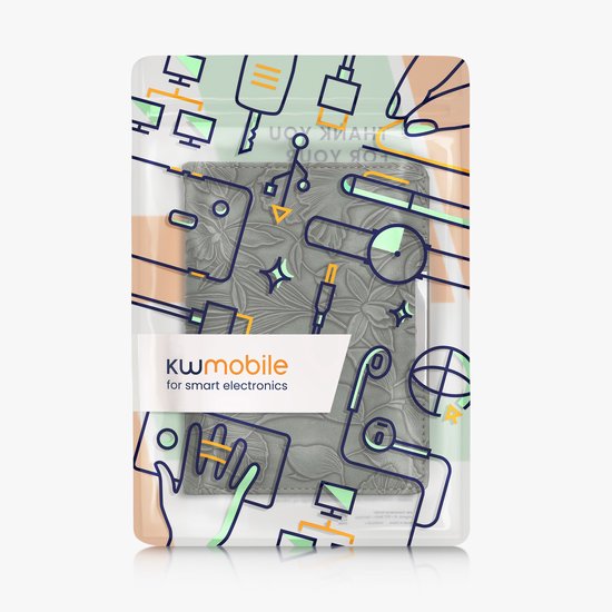 kwmobile e-reader hoesje geschikt voor Kobo Aura Edition 2 hoes - E reader flip case met magneetsluiting - Ereader cover - Bloemen in reliëf design in groen — afbeelding 5