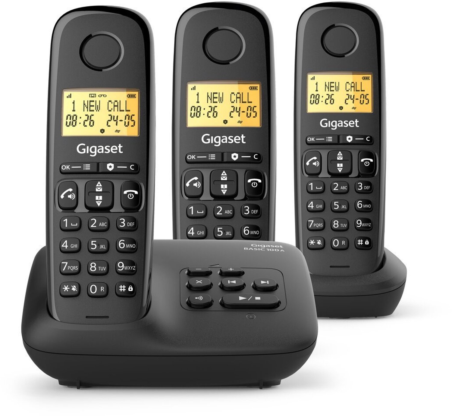 Vaste telefoon - GIGASET - Basic 100A TRIO - Antwoordapparaat - Handsfree - Scherm met achtergrondverlichting - Telefoonboek voor 50 contacten - Oproepblokkering - Zwart