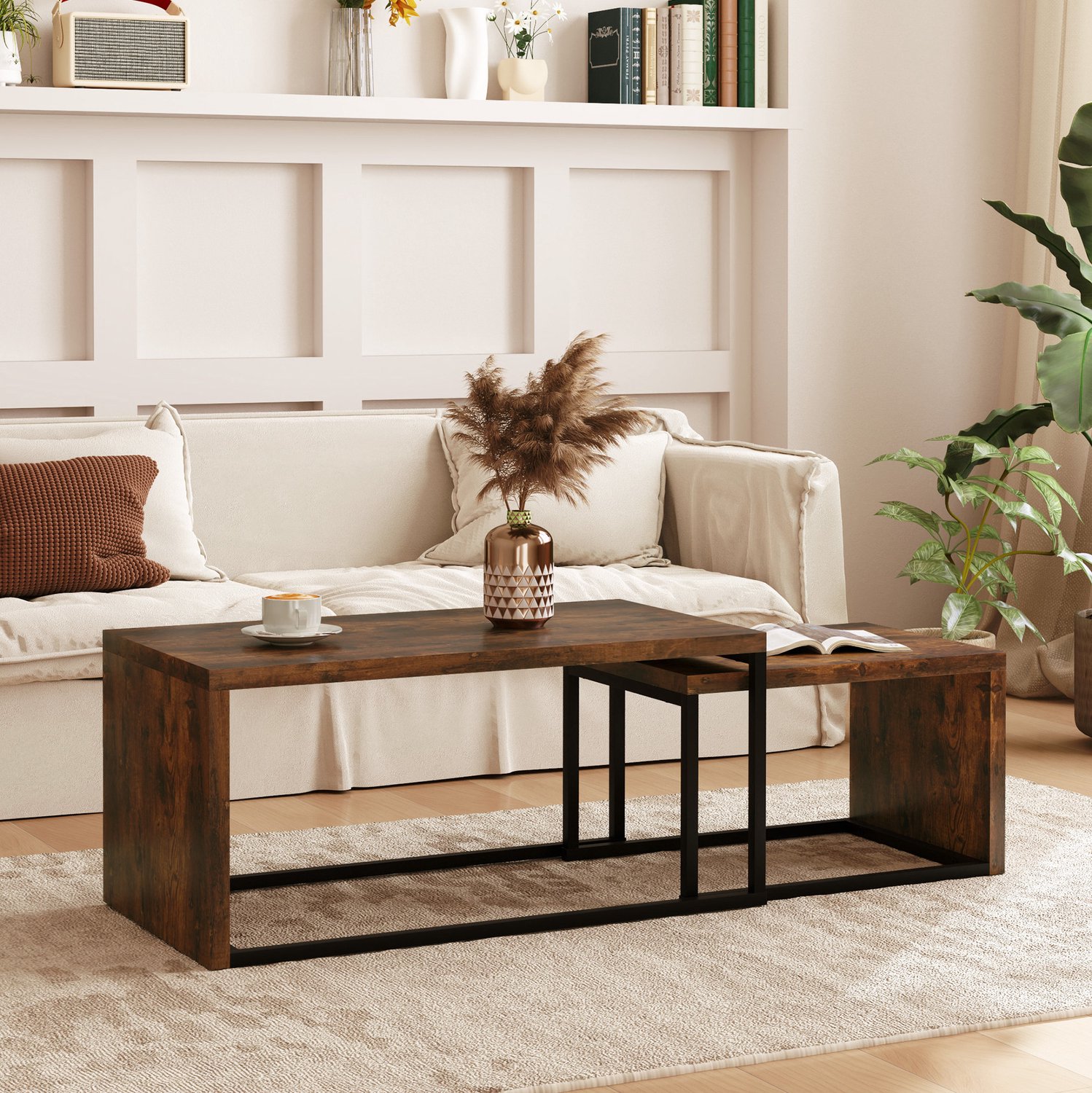 CHICFURN Salontafel - Nestbaar - Set van 2 - Metaalframe - Rustic Brown Rustiek bruin