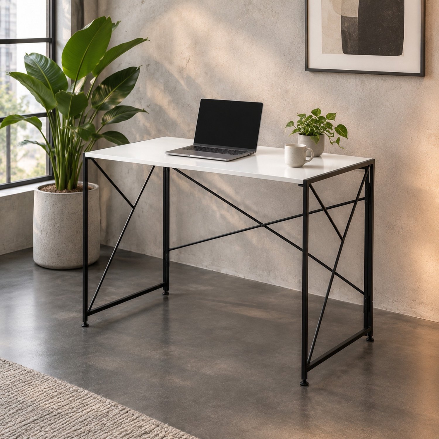 CHICFURN Bureau 99 cm - Opvouwbaar - Metalen frame - Home office - MDF en metaal - Wit