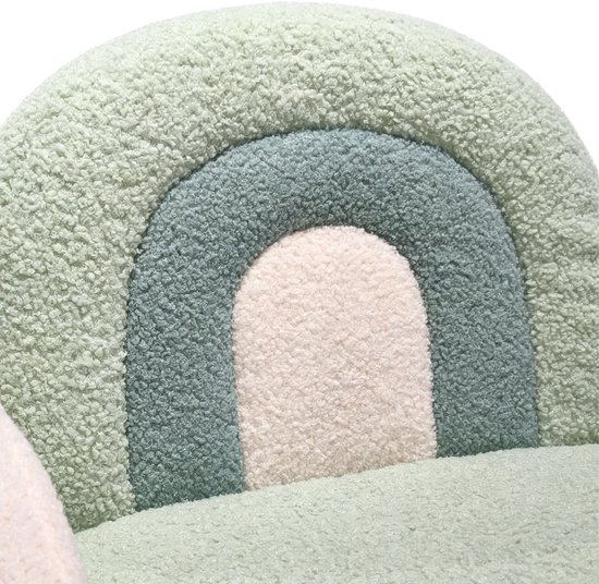 Sunny Filou Kinderschommelstoel Teddy Groen – 55 x 55 x 50 cm – Kinderstoel met Regenboogdesign – Kinderfauteuil met Schommelfunctie – Houten Frame – Max. 100 kg – Peuterstoeltje voor Binnen vanaf 3 jaar — afbeelding 2