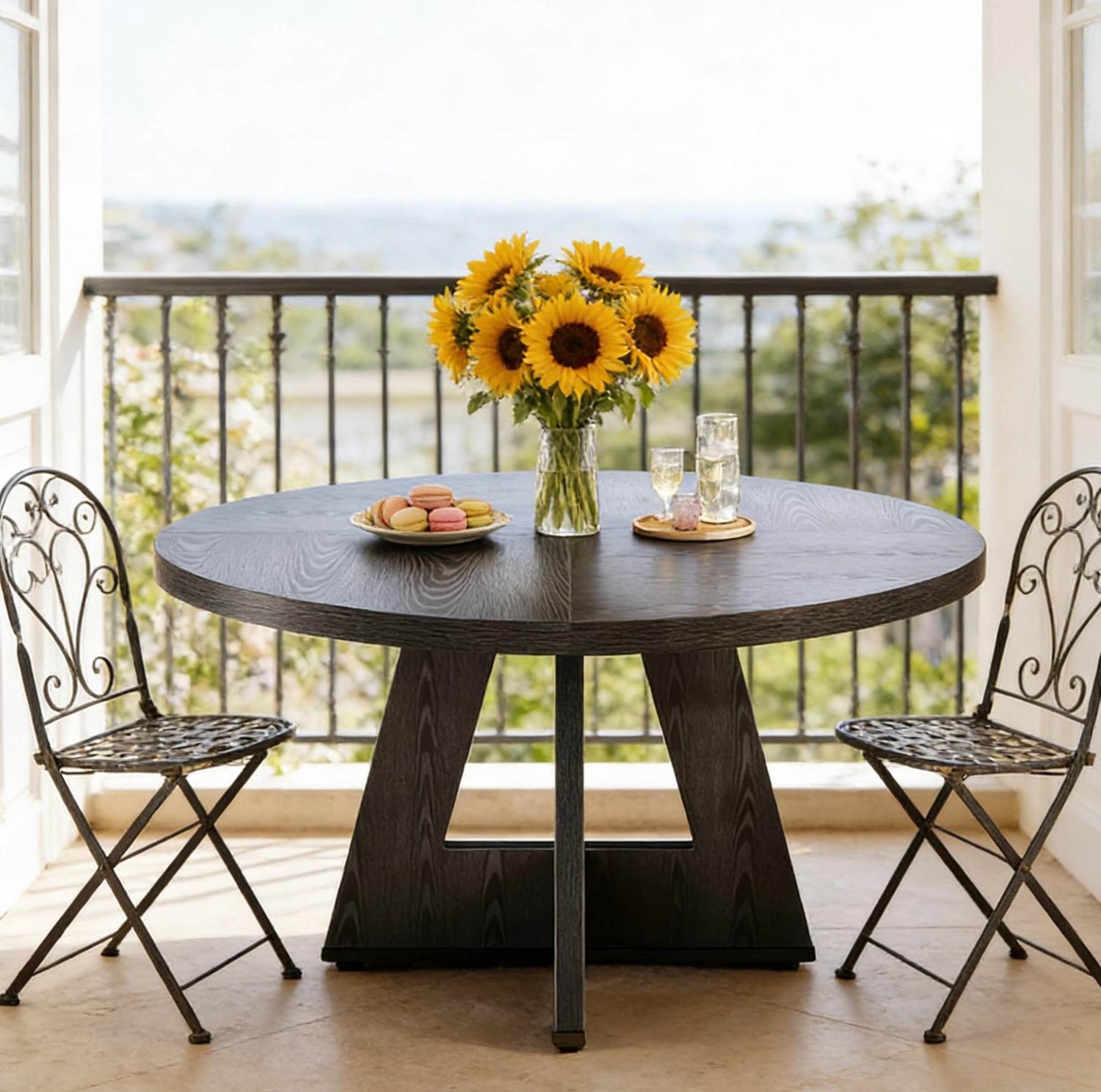 CHICFURN Eettafel 120 cm - 4 personen - rond - 1 tafel - eetkamer - bewerkt hout - zwart