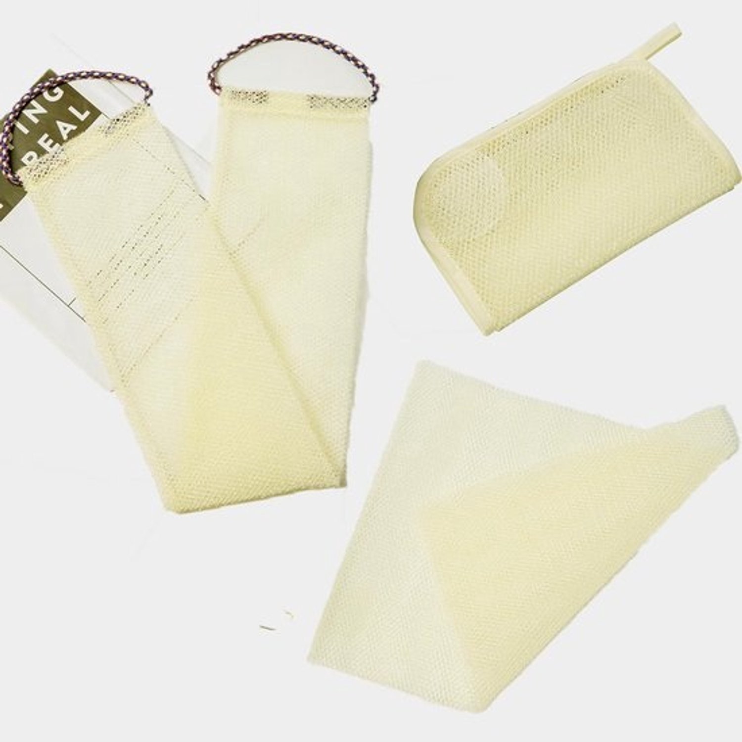 Set van 3 lange exfoliërende douchenetten voor lichaam en gezicht
