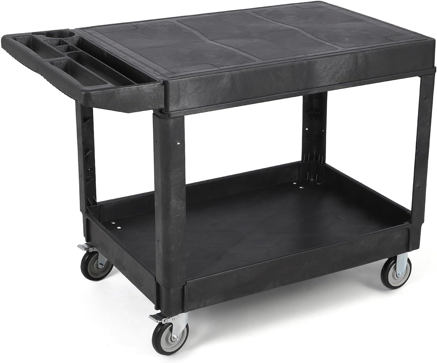 Heavy Duty-transportkar met 2 niveaus – 550 Lbs – verrijdbare servicekar – vlak bovenblad – 360° draaibare zwenkwielen – 2 vergrendelbare remmen