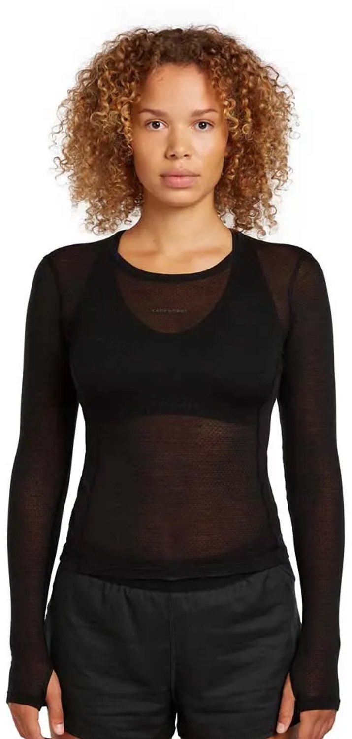 Icebreaker Merino Blend 75 Cool-lite™ Featherlight™ Crewe Lange Mouwen Basislaag Zwart M Vrouw