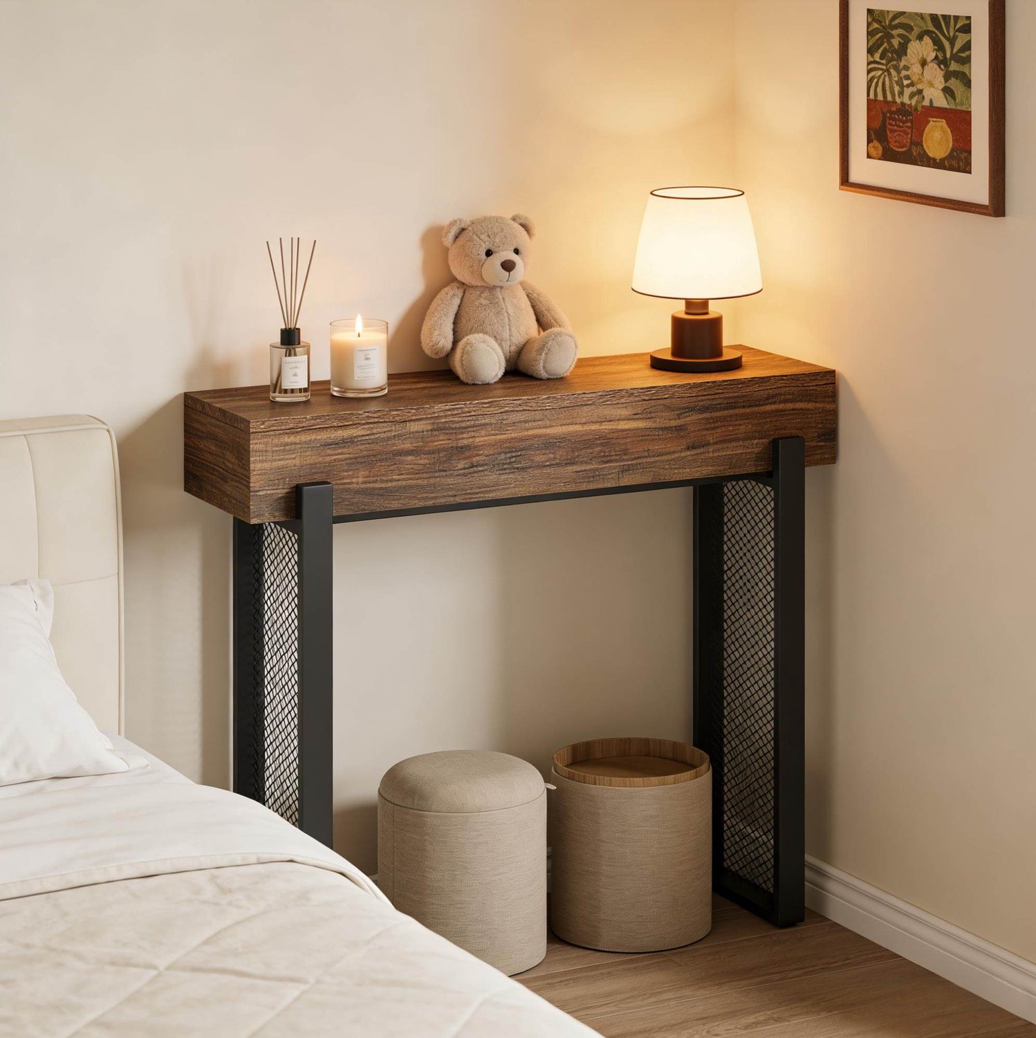 CHICFURN Sidetable - Verborgen opbergruimte - Metalen frame - Zwart bruin