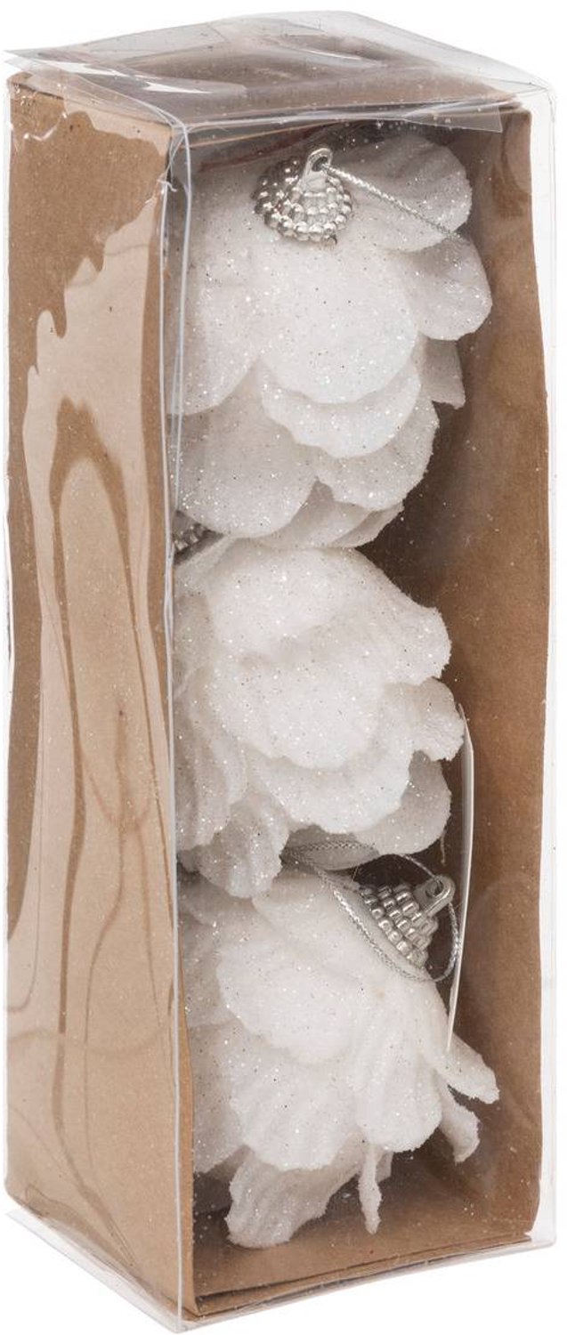 Feeric lights & Christmas Set van 3 witte plastic kerstbloemen van 6 cm Blanc