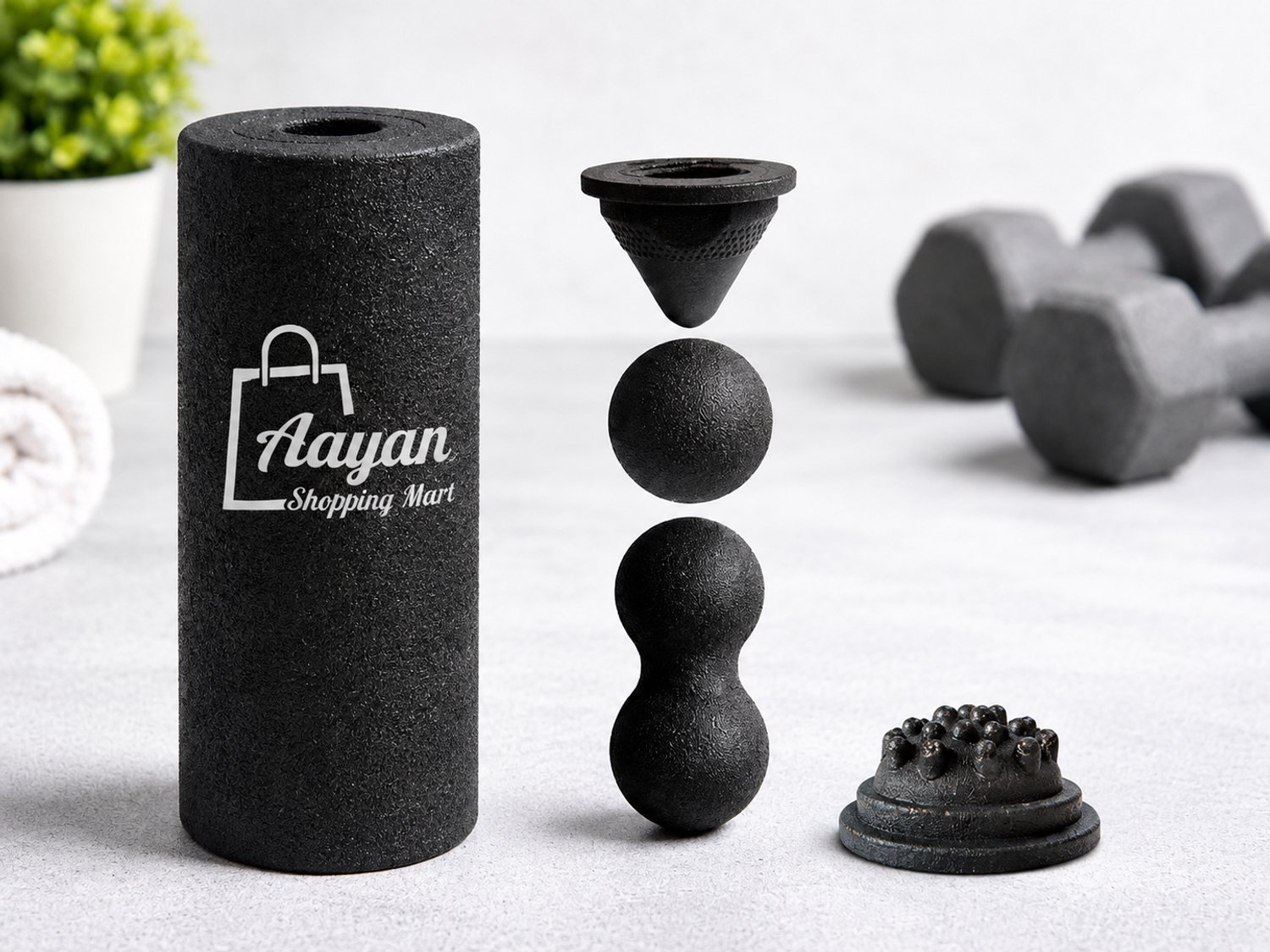 Massage Roller Set 5-in-1 – Fascia Roller met Massagebal en Duoball – EPP Schuim – Voor Rug, Benen, Nek en Schouders – Zwart – 88358